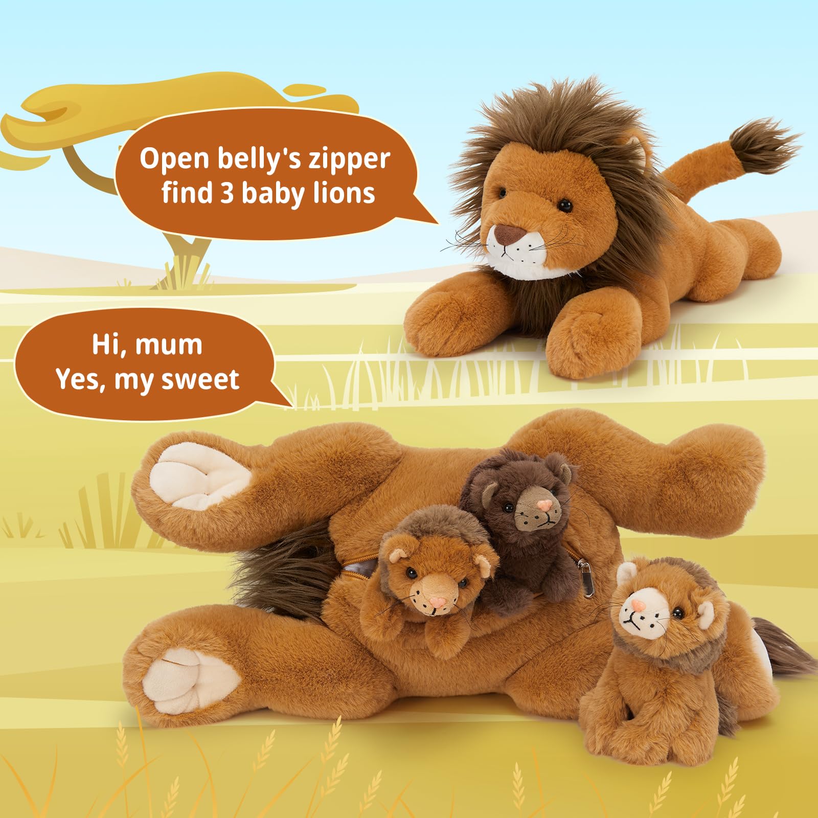 Foto 7 pulgar | Animal De Peluche Mao Golan Lion Con 3 Bebés En Su Interior Para Niños - Venta Internacional.