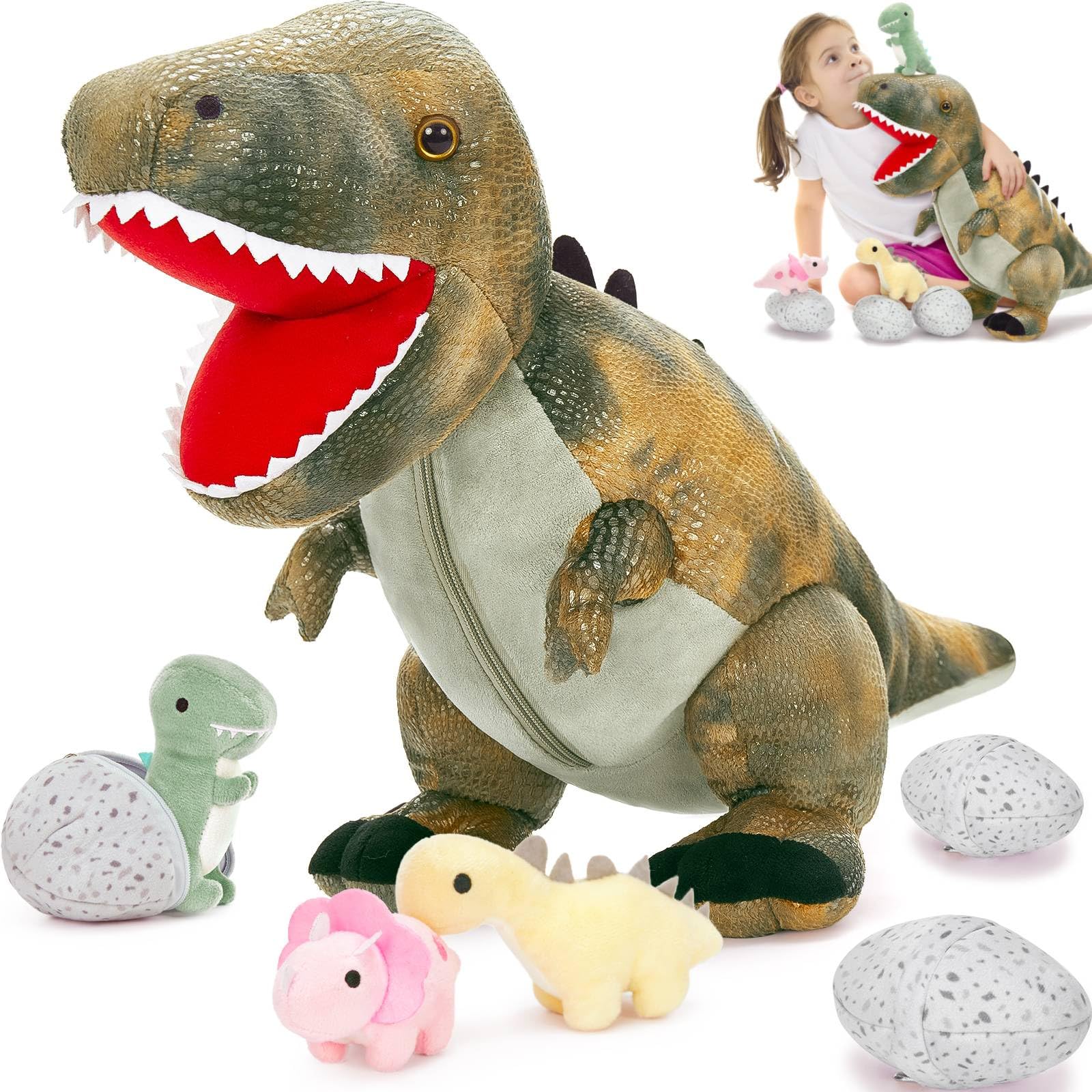 Foto 2 pulgar | Set De Peluches Morismos Dinosaur Mommy + 3 Baby Dino - Venta Internacional.