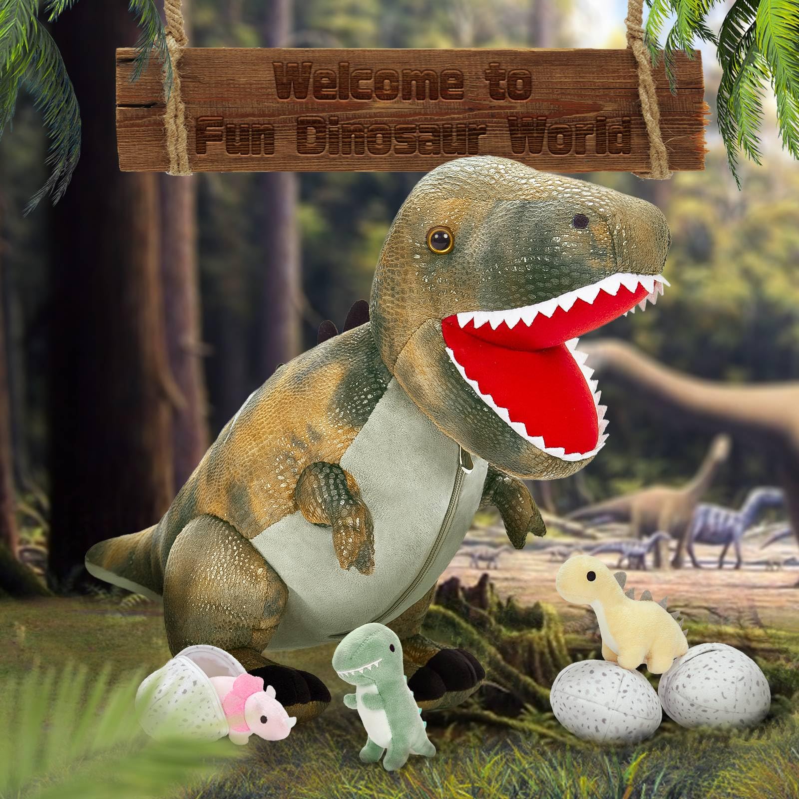 Foto 3 pulgar | Set De Peluches Morismos Dinosaur Mommy + 3 Baby Dino - Venta Internacional.