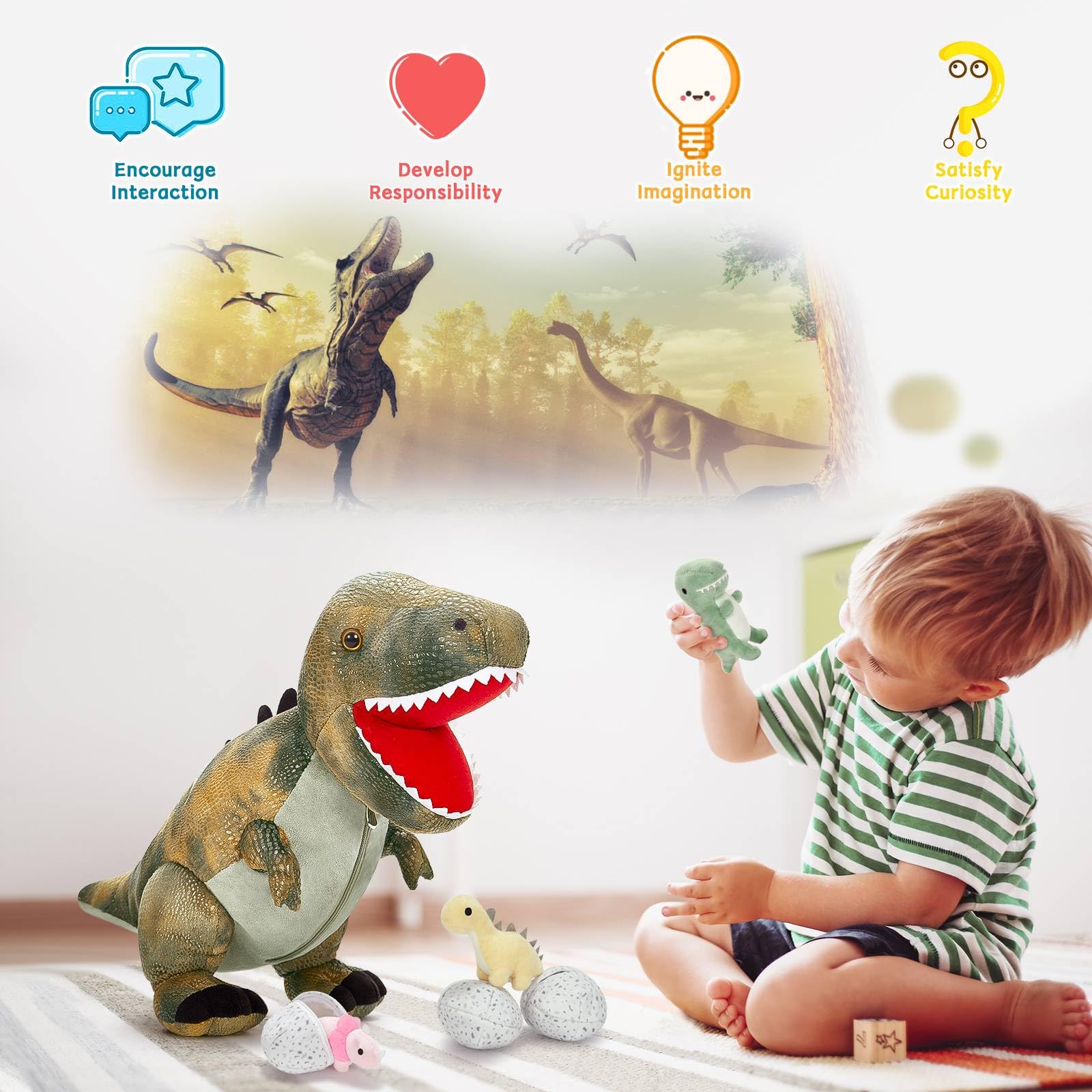 Foto 4 pulgar | Set De Peluches Morismos Dinosaur Mommy + 3 Baby Dino - Venta Internacional.