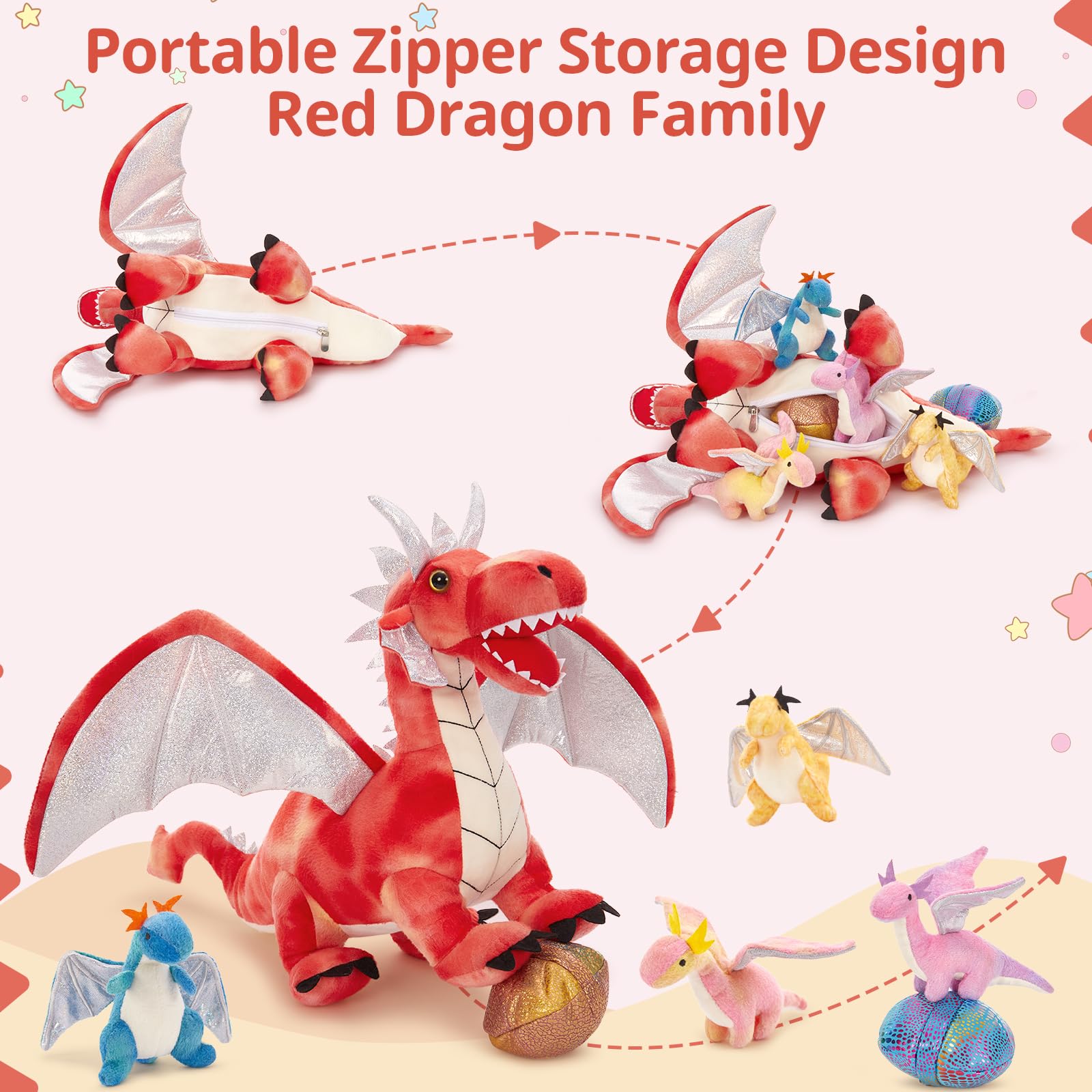 Foto 4 pulgar | Set De Peluche Maogolan Dragon Con 4 Bebés Y 2 Huevos De 55 Cm - Venta Internacional.
