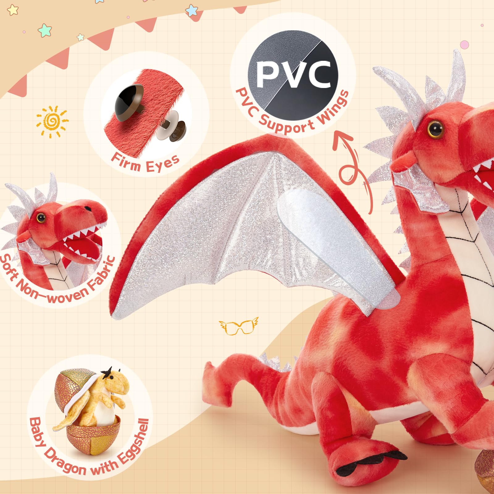 Foto 7 pulgar | Set De Peluche Maogolan Dragon Con 4 Bebés Y 2 Huevos De 55 Cm - Venta Internacional.