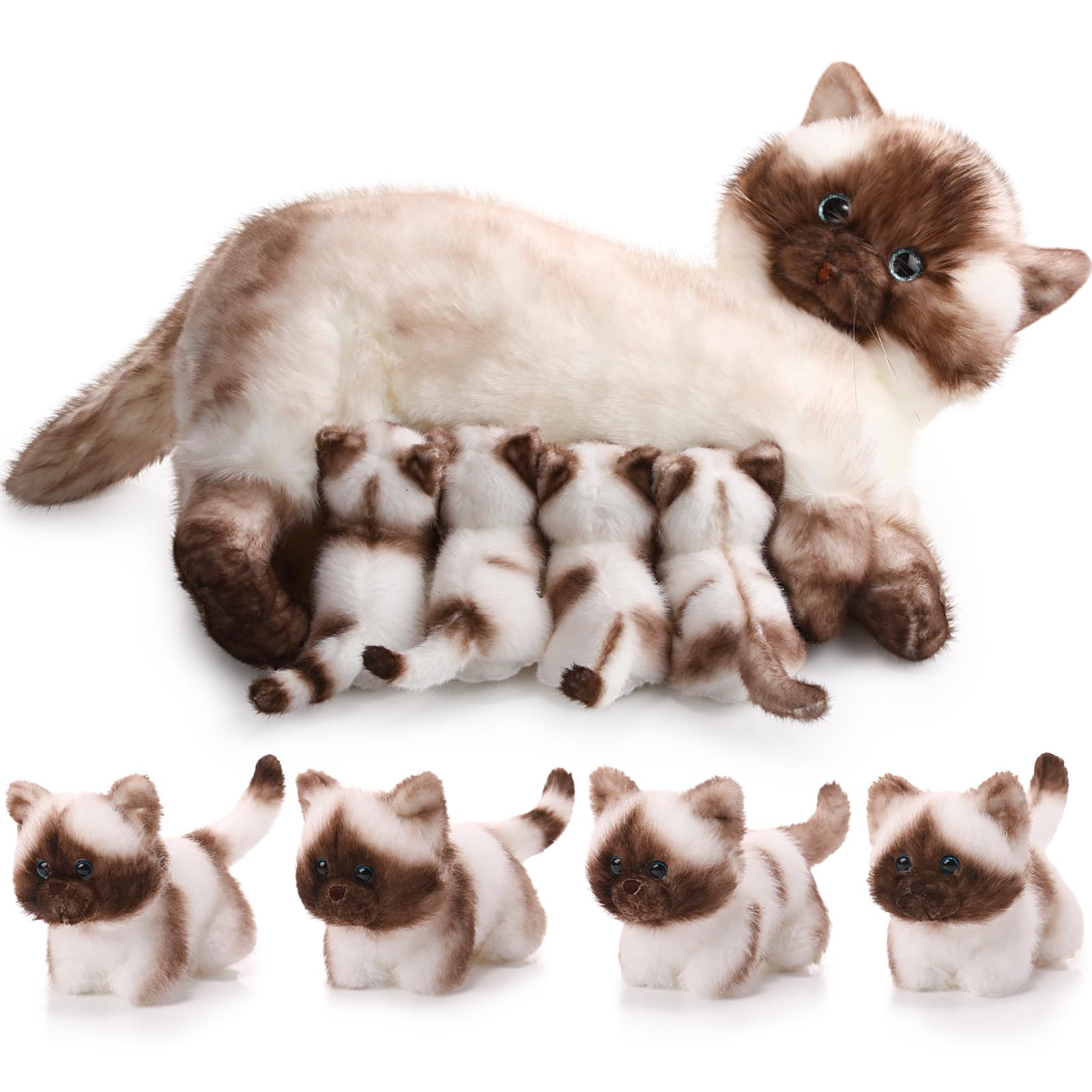 Foto 2 pulgar | Animal De Peluche Skylety, Gato Siamés Cariñoso Con 4 Gatitos, 40 Cm - Venta Internacional.