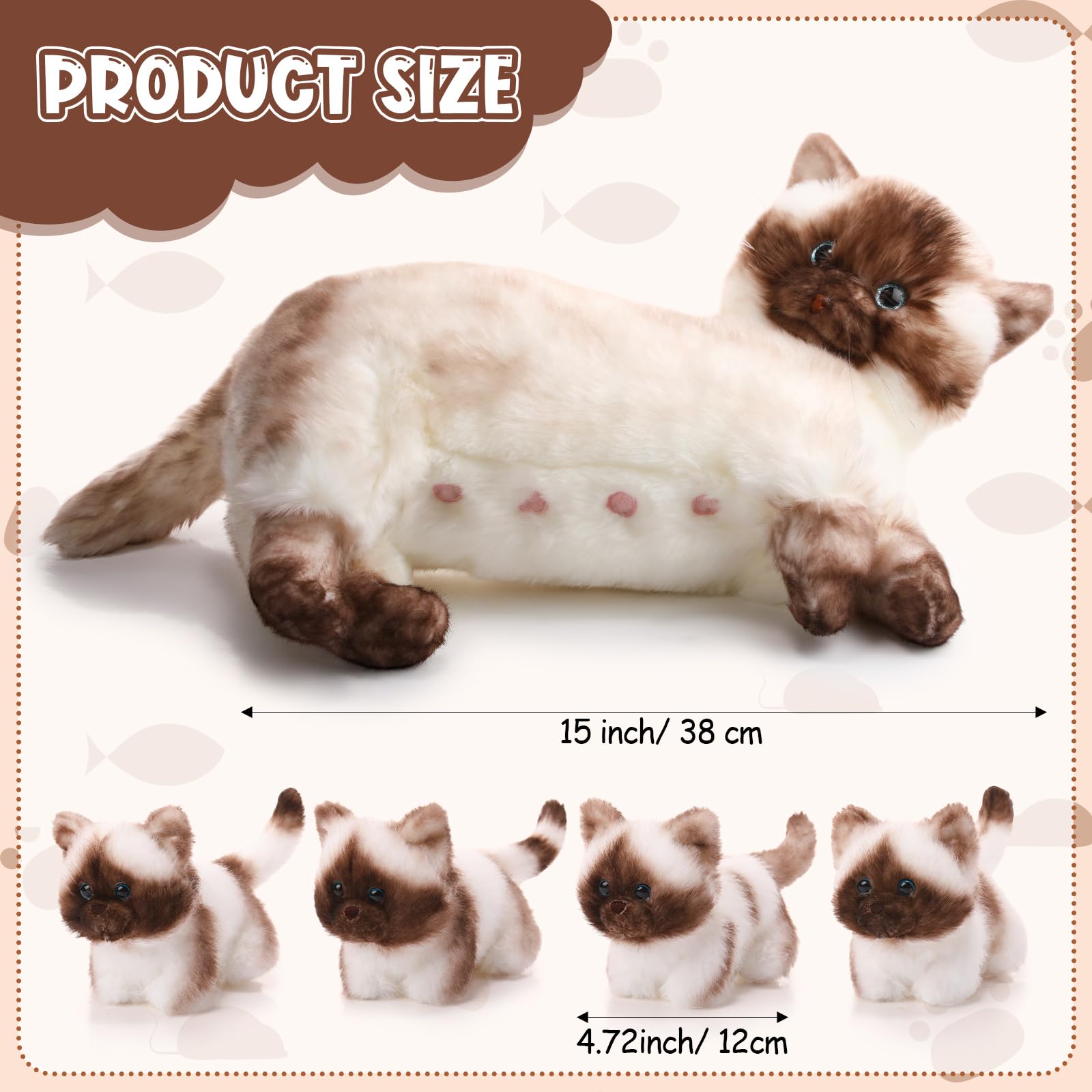 Foto 3 pulgar | Animal De Peluche Skylety, Gato Siamés Cariñoso Con 4 Gatitos, 40 Cm - Venta Internacional.