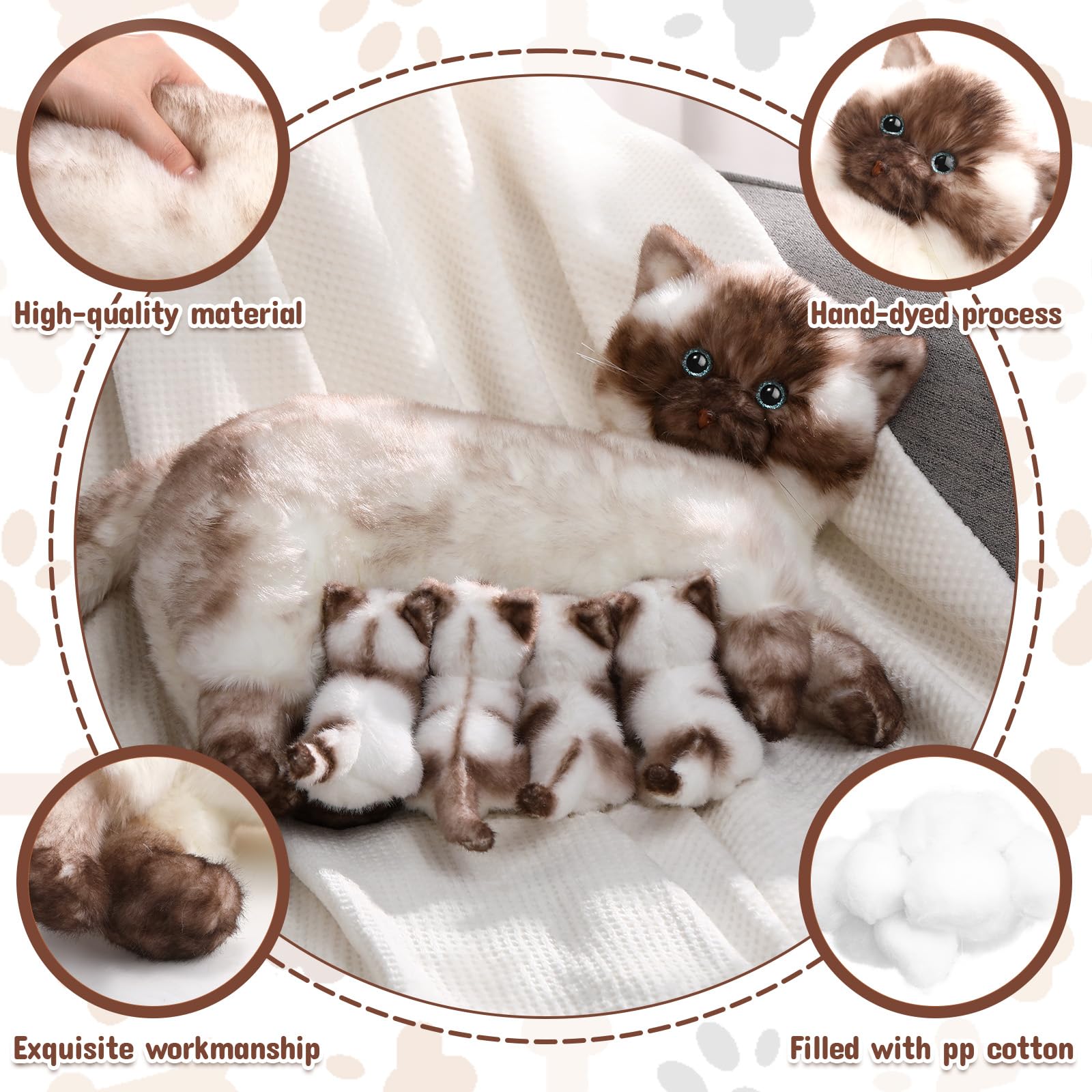 Foto 3 | Animal De Peluche Skylety, Gato Siamés Cariñoso Con 4 Gatitos, 40 Cm - Venta Internacional.