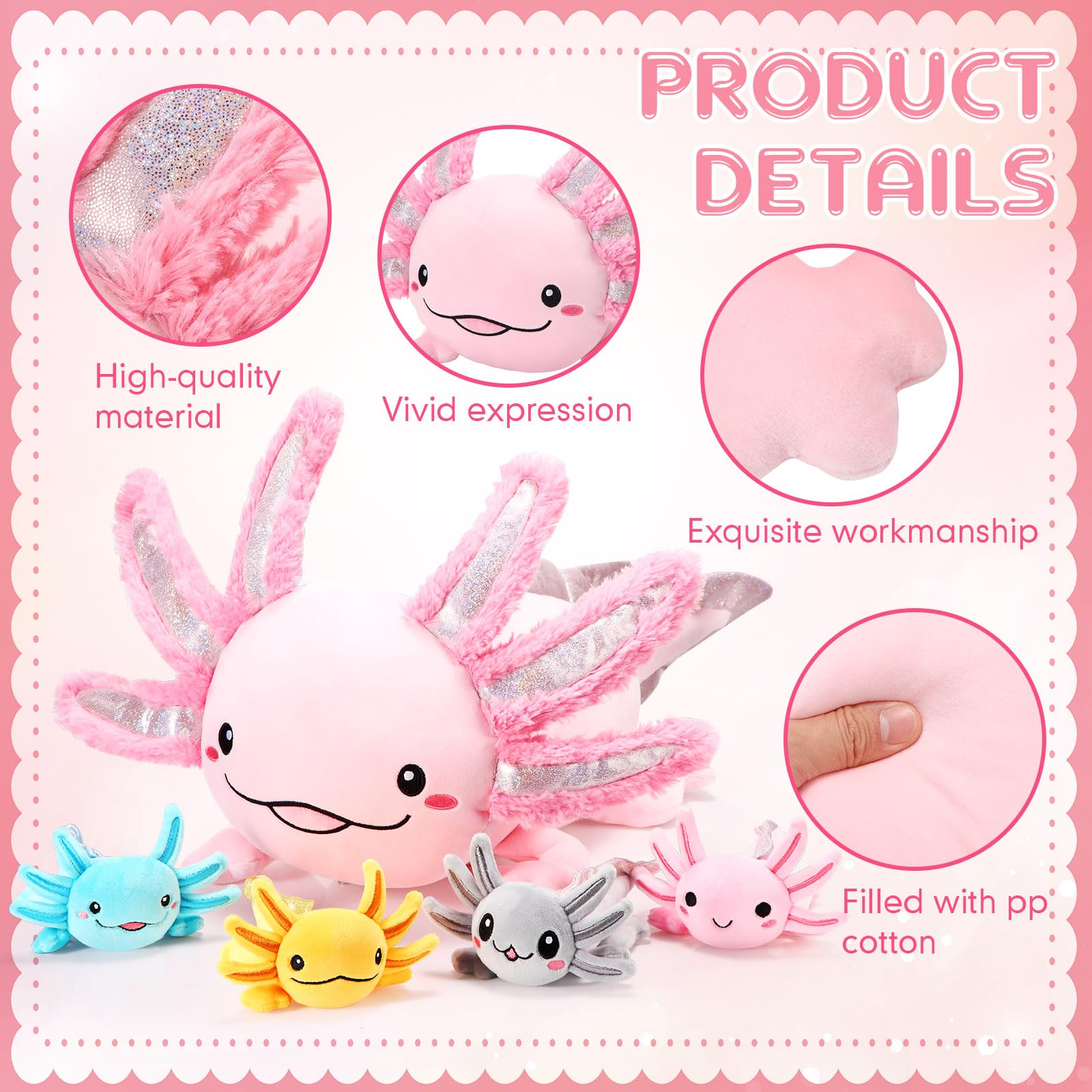 Foto 4 pulgar | Set De Peluche Aoriher Axolotl De 60 Cm Con 4 Animales De Peluche Para Bebés - Venta Internacional.
