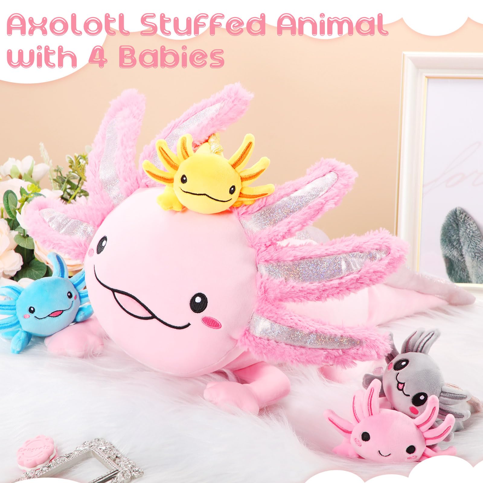 Foto 5 pulgar | Set De Peluche Aoriher Axolotl De 60 Cm Con 4 Animales De Peluche Para Bebés - Venta Internacional.