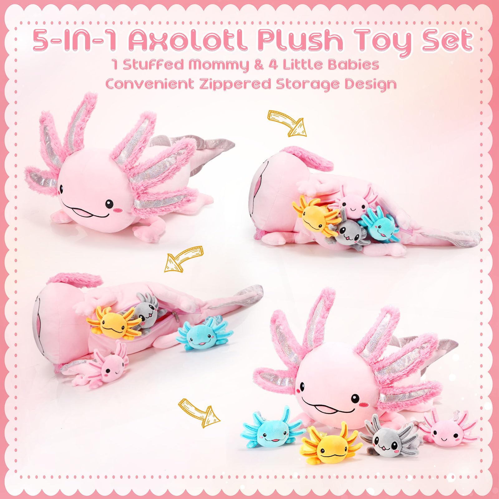 Foto 6 pulgar | Set De Peluche Aoriher Axolotl De 60 Cm Con 4 Animales De Peluche Para Bebés - Venta Internacional.