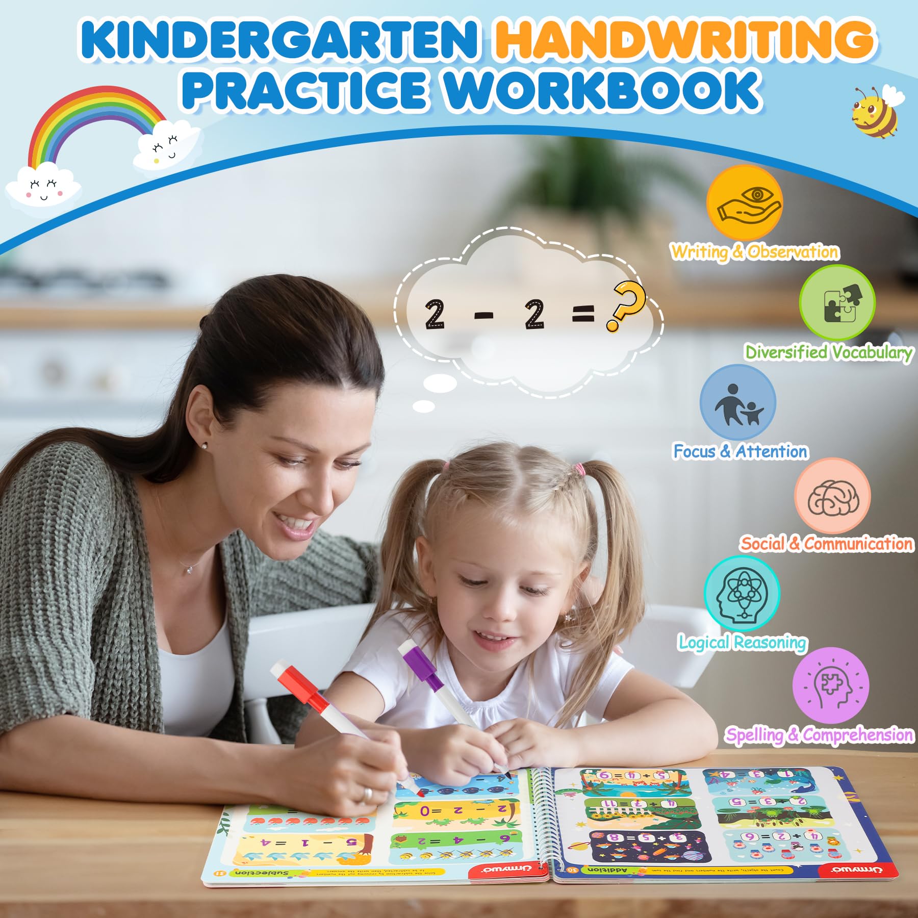 Foto 6 pulgar | Cuaderno De Actividades De Aprendizaje Preescolar Urmywo Con Rotuladores - Venta Internacional.