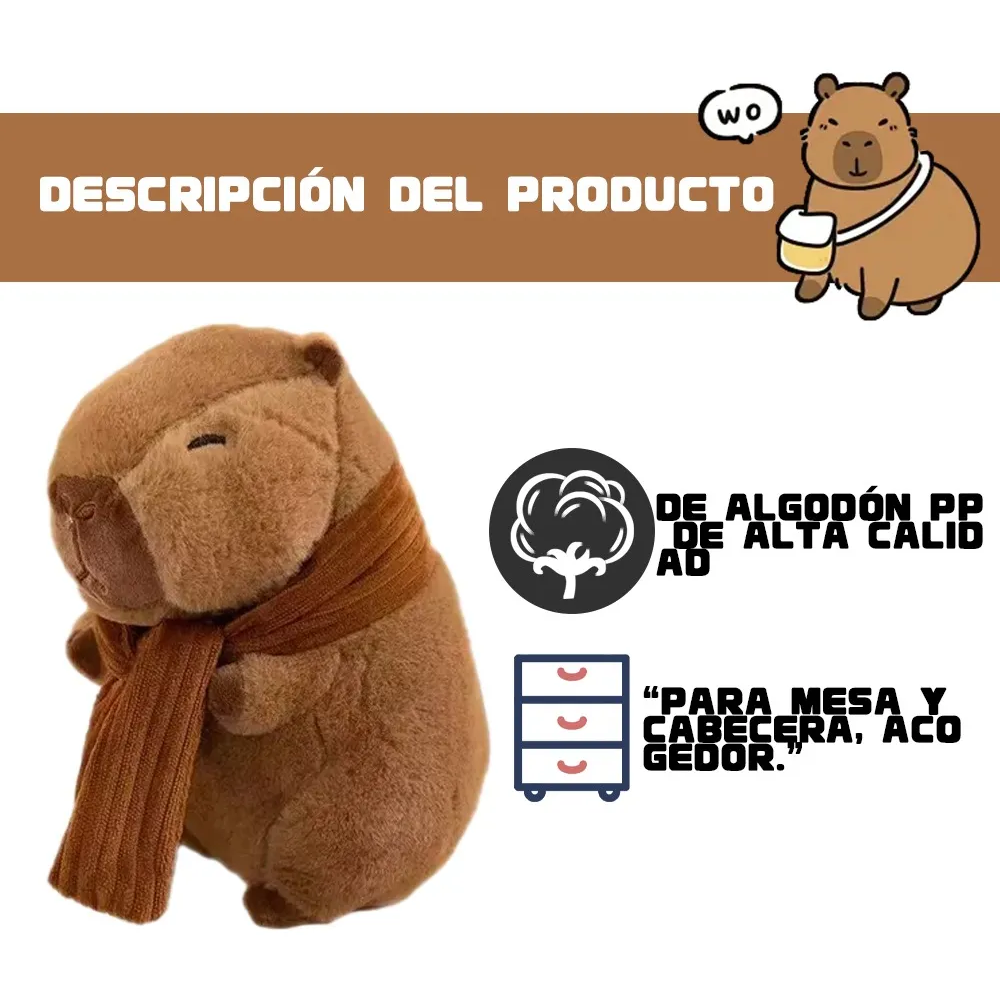 Foto 4 pulgar | Peluche Capibara Bufanda Cafe