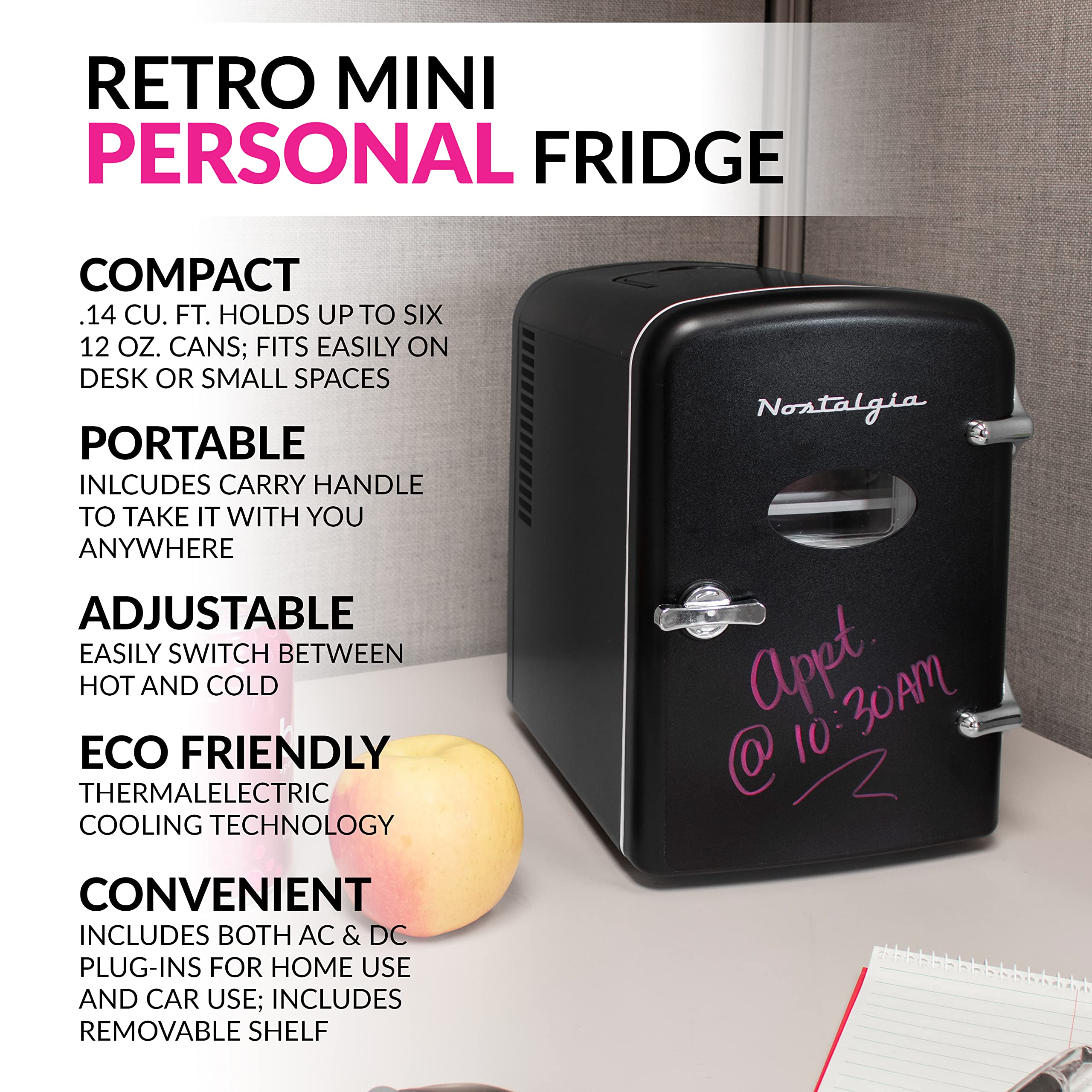 Foto 3 pulgar | Minirefrigerador Nostalgia Retro De 6 Latas Para Refrigeración/calefacción, Color Negro - Venta Internacional.