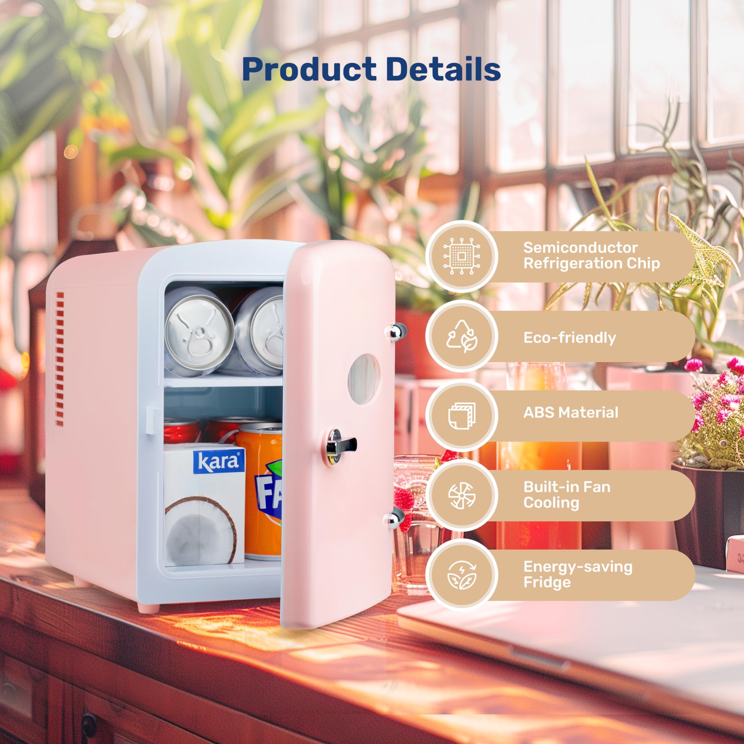 Foto 5 pulgar | Minirefrigerador Simple Deluxe De 4 Litros Para 6 Latas, Calentador Y Enfriador, Rosa - Venta Internacional.