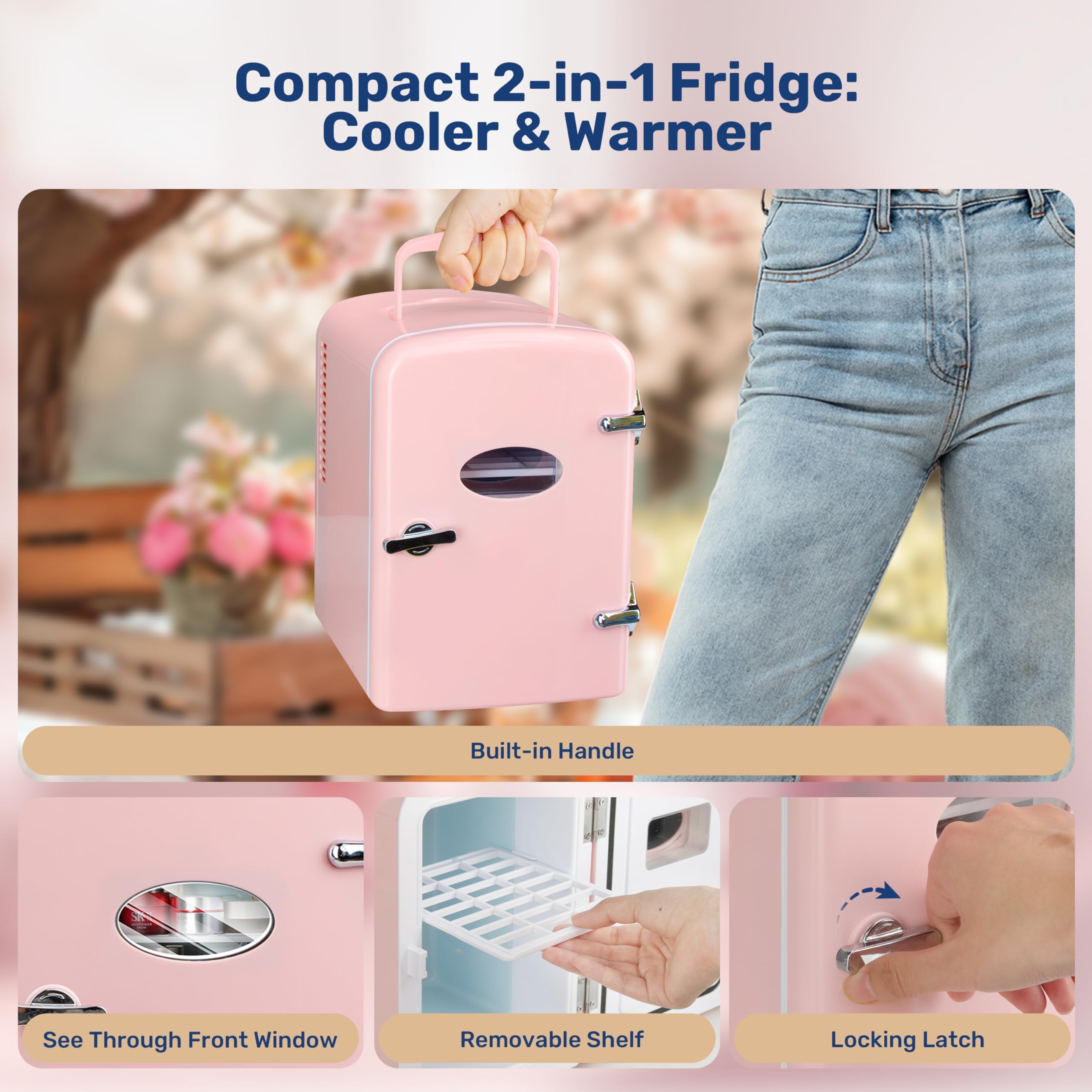 Foto 7 pulgar | Minirefrigerador Simple Deluxe De 4 Litros Para 6 Latas, Calentador Y Enfriador, Rosa - Venta Internacional.