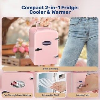 Foto 6 | Minirefrigerador Simple Deluxe De 4 Litros Para 6 Latas, Calentador Y Enfriador, Rosa - Venta Internacional.