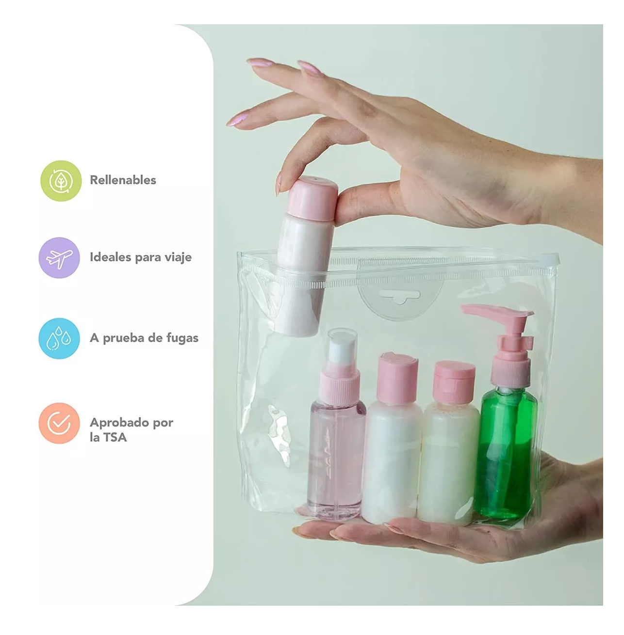 Foto 4 pulgar | Kit De Viaje Botellas Rellenables De Bolsillo con Estuche Rosa