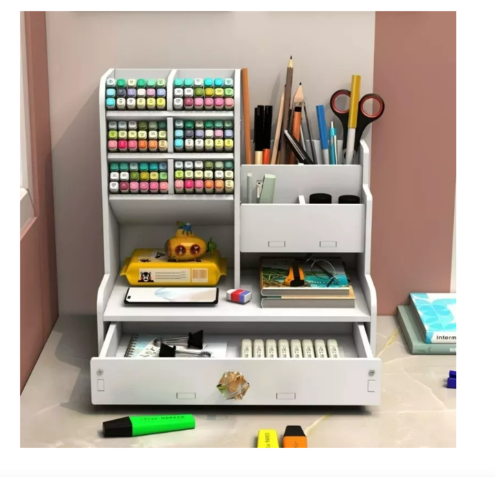 Foto 3 | Organizador De Escritorio Madera Oficina Con Cajonera Libros Color Blanco Wünd