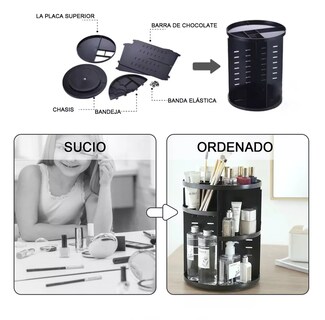 Foto 4 | Organizador de Maquillaje Acrilico Almacenamiento Rotación 360° Negro