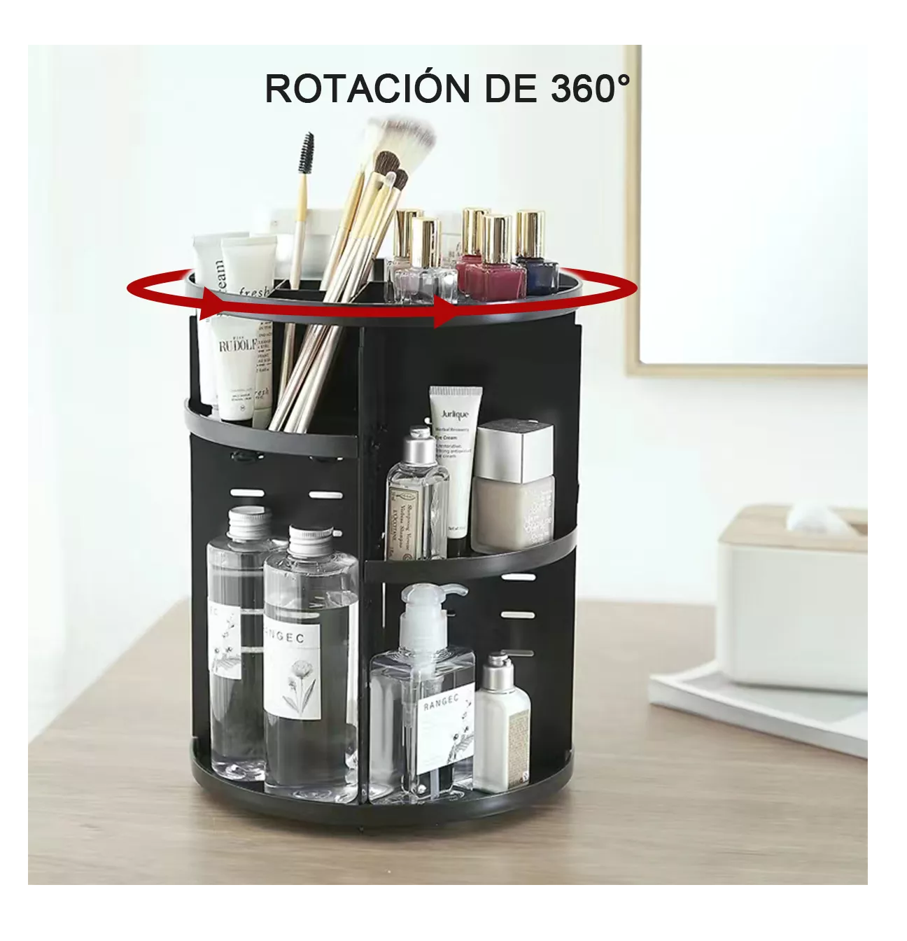 Foto 5 | Organizador de Maquillaje Acrilico Almacenamiento Rotación 360° Negro