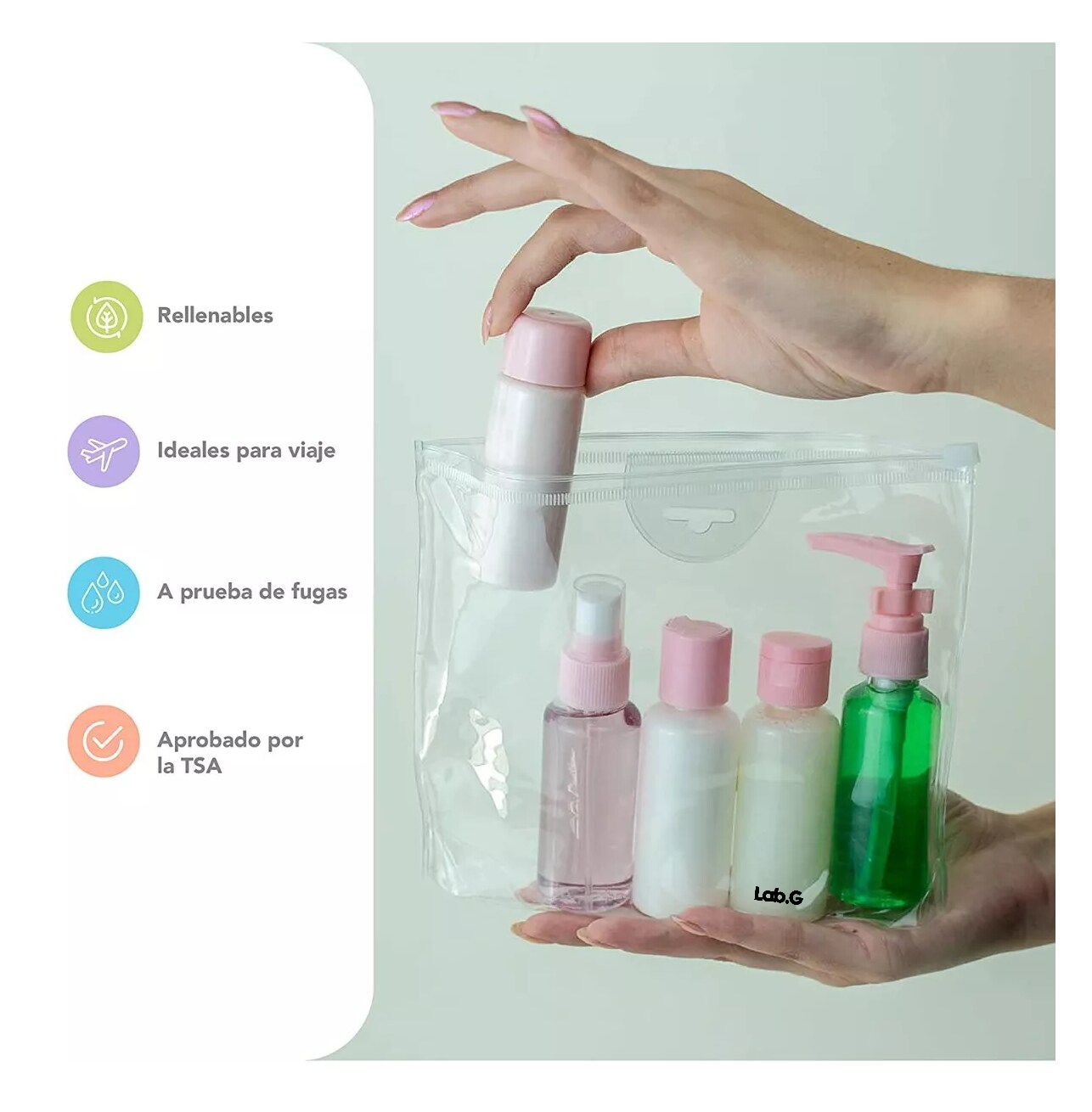 Foto 4 pulgar | Kit de Viaje Lab.g Botellas Rellenables con Estuche Rosa