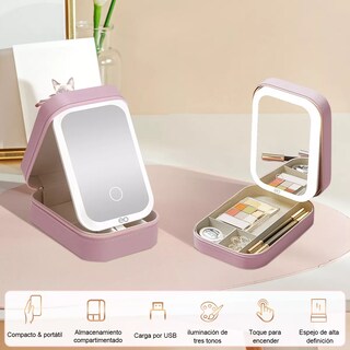 Foto 2 | Estuche de Maquillaje con Espejo Luz Led Recargable Eo Safe Imports Esi-15560-1 Rosa