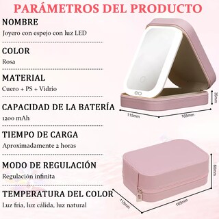 Foto 3 | Estuche de Maquillaje con Espejo Luz Led Recargable Eo Safe Imports Esi-15560-1 Rosa