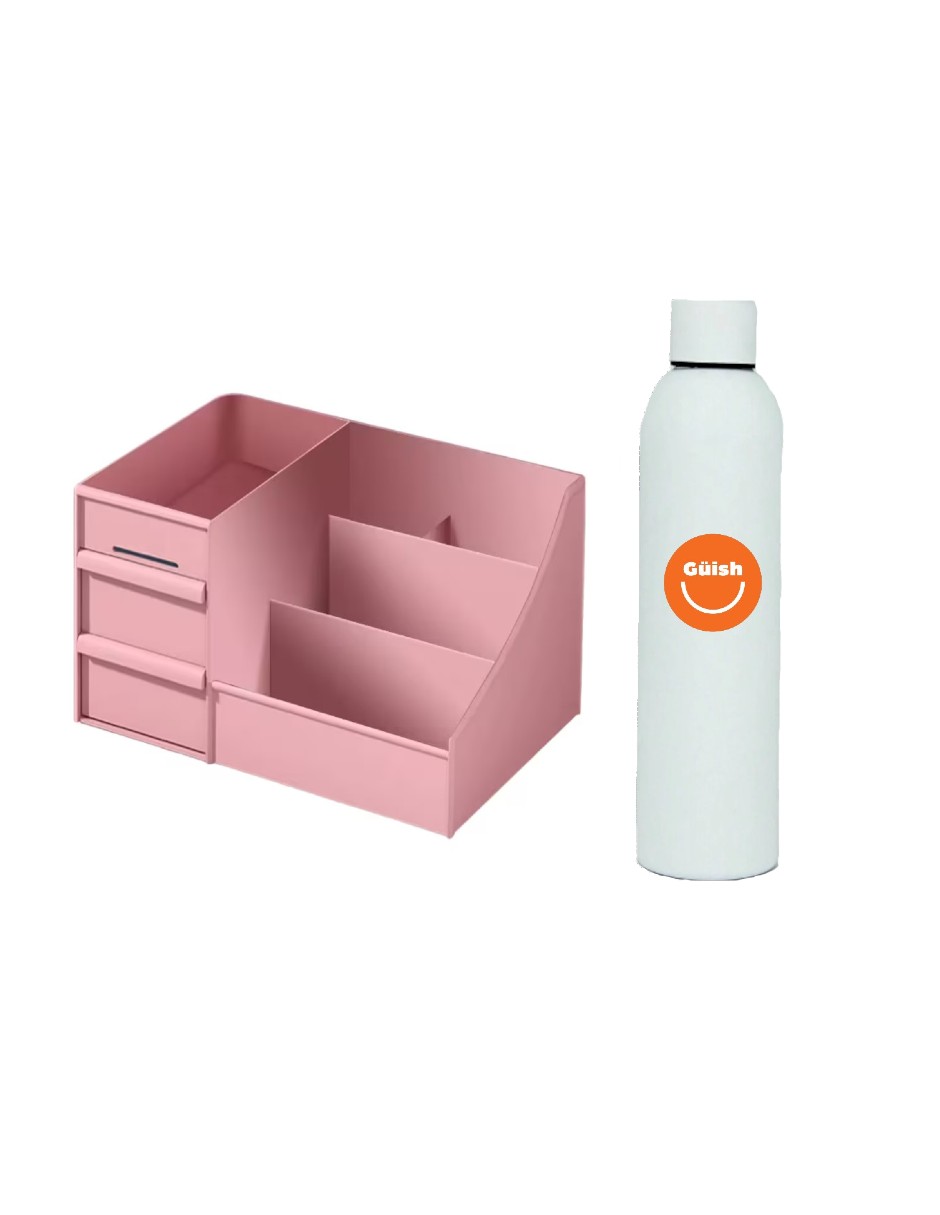 Organizador De Maquillaje Con Cajones + Termo De Agua Güish