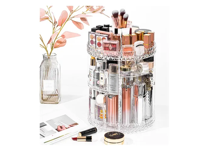 Organizador de Maquillaje Xtellar Giratorio 360° con 4 Niveles Multiusos Moderno y Duradero en Acrílico Transparente