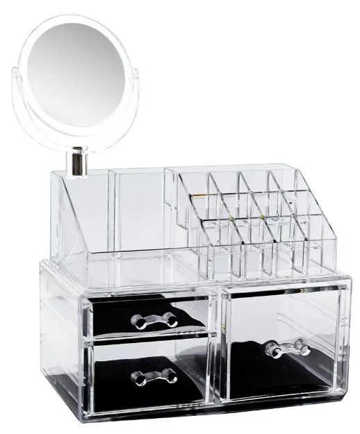 Organizador De Maquillaje Y Joyas Xtellar Con Espejo, Diseño Transparente Y Elegante