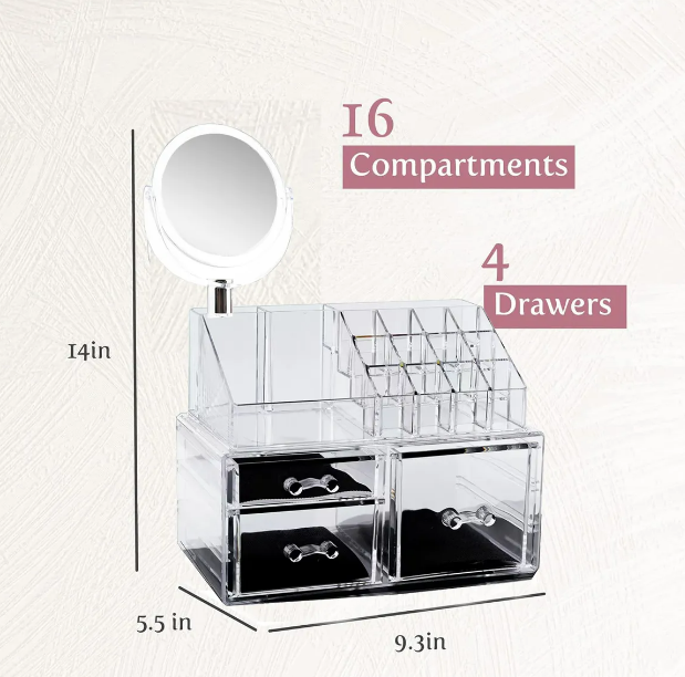 Foto 3 pulgar | Organizador De Maquillaje Y Joyas Xtellar Con Espejo, Diseño Transparente Y Elegante