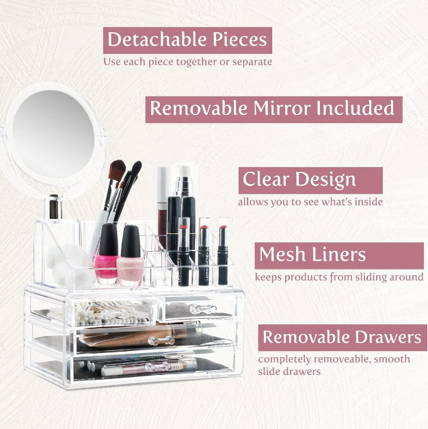 Foto 5 pulgar | Organizador De Maquillaje Y Joyas Xtellar Con Espejo, Diseño Transparente Y Elegante