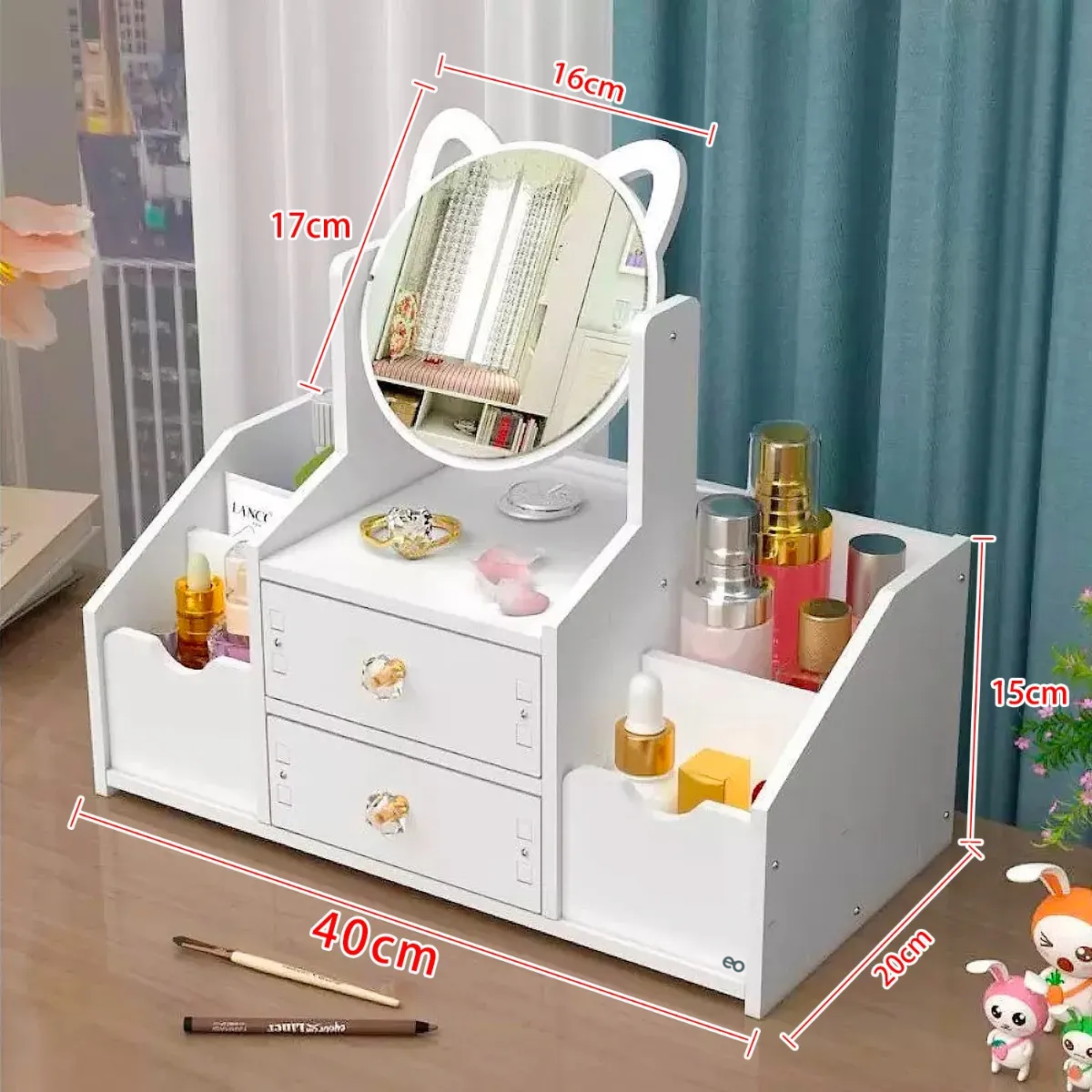 Foto 4 | Caja De Almacenamiento De Cosméticos Multifuncional + Espejo Eo Safe Imports Esi-20301 Blanco