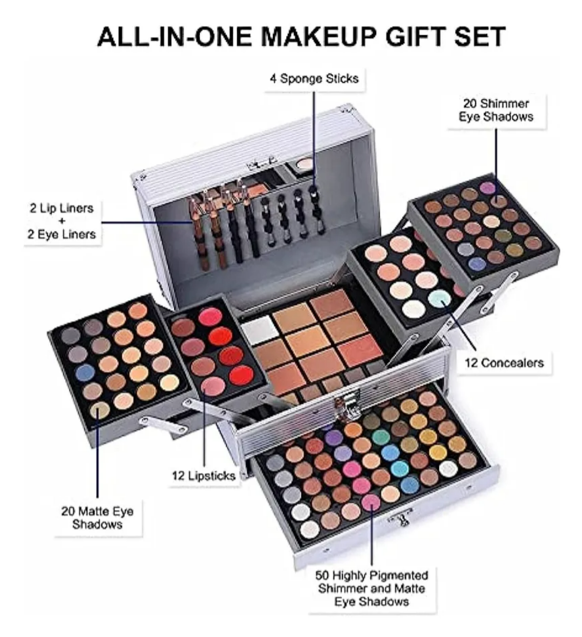 Foto 3 pulgar | Kit De Maquillaje Femenino Integrado De 132 Colores Plata