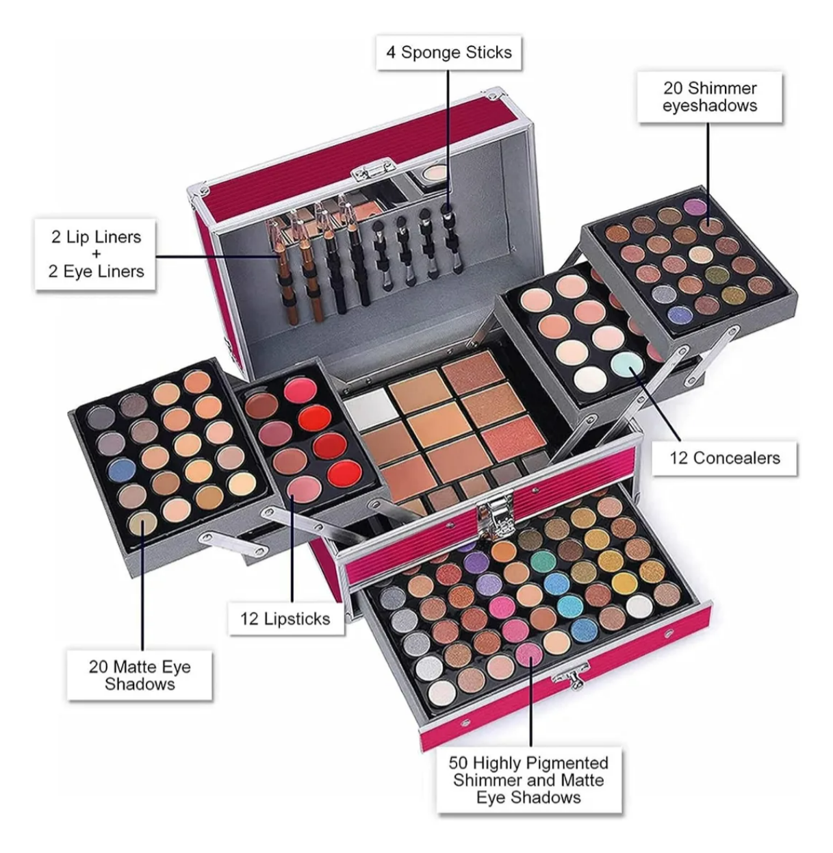 Foto 2 | Kit De Maquillaje Femenino Integrado De 132 Colores Rosa
