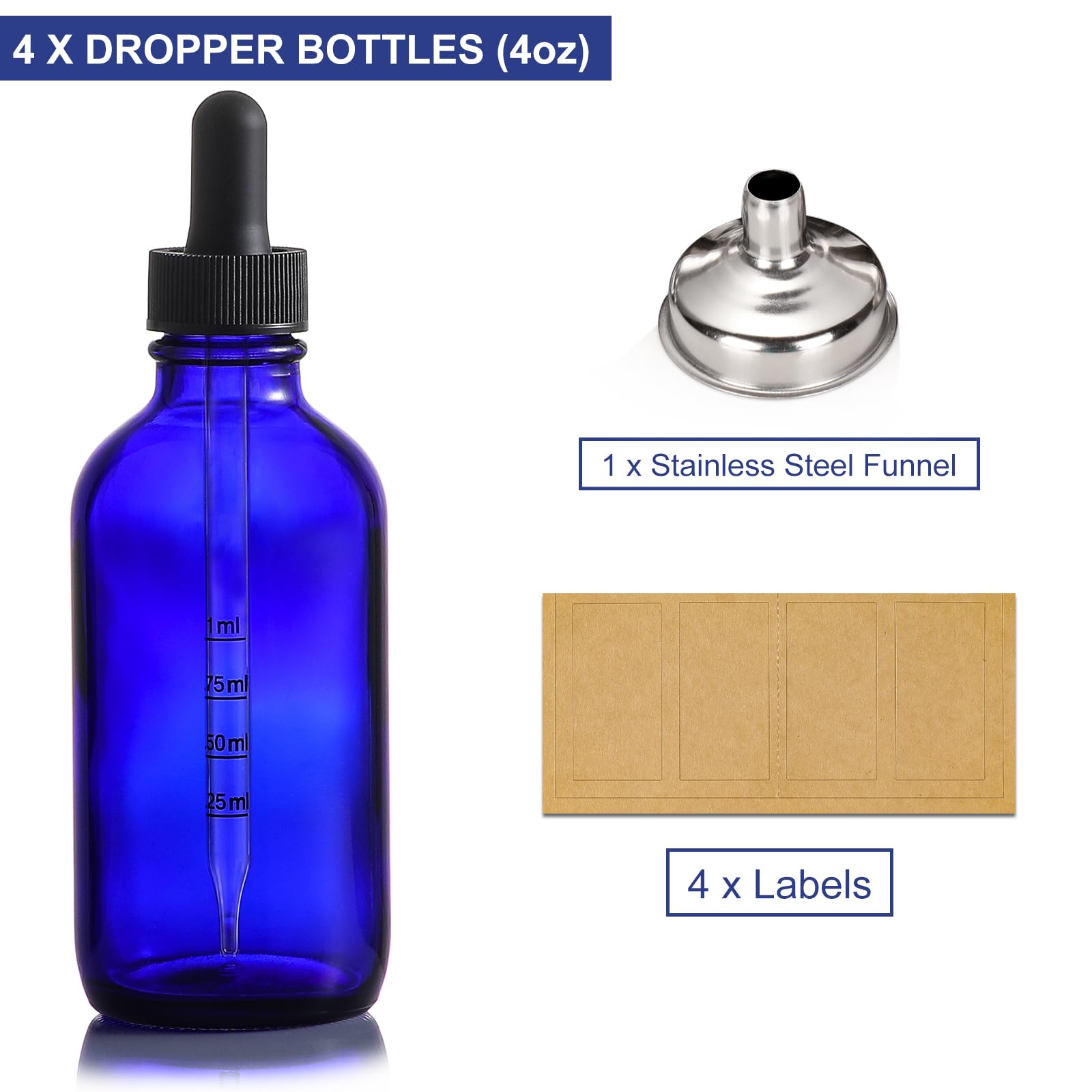 Foto 2 | Frascos Cuentagotas De Vidrio Aozita  120 Ml  Tintura Azul Oscuro  Paquete De 4 - Venta Internacional.