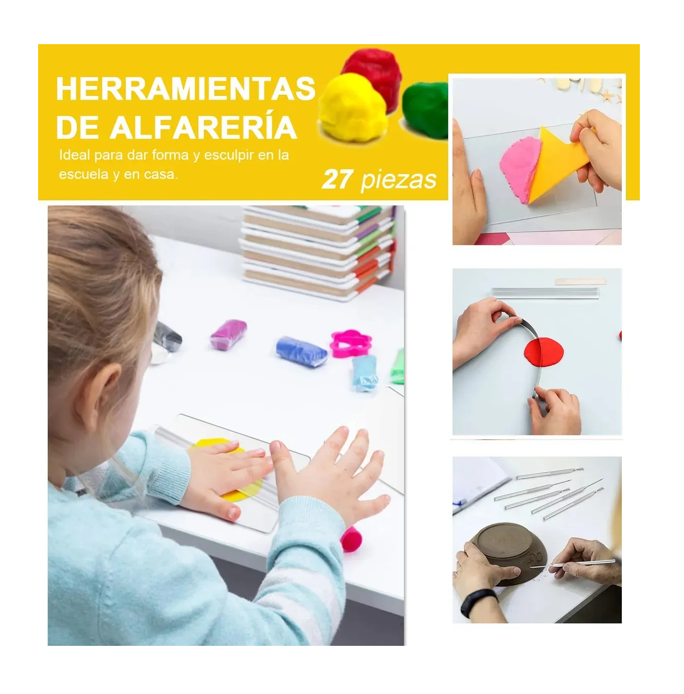 Foto 5 | Rodillos Arcilla Acrílica Con Hoja Acrílica Hecho Mano Amarilla 27 Pcs