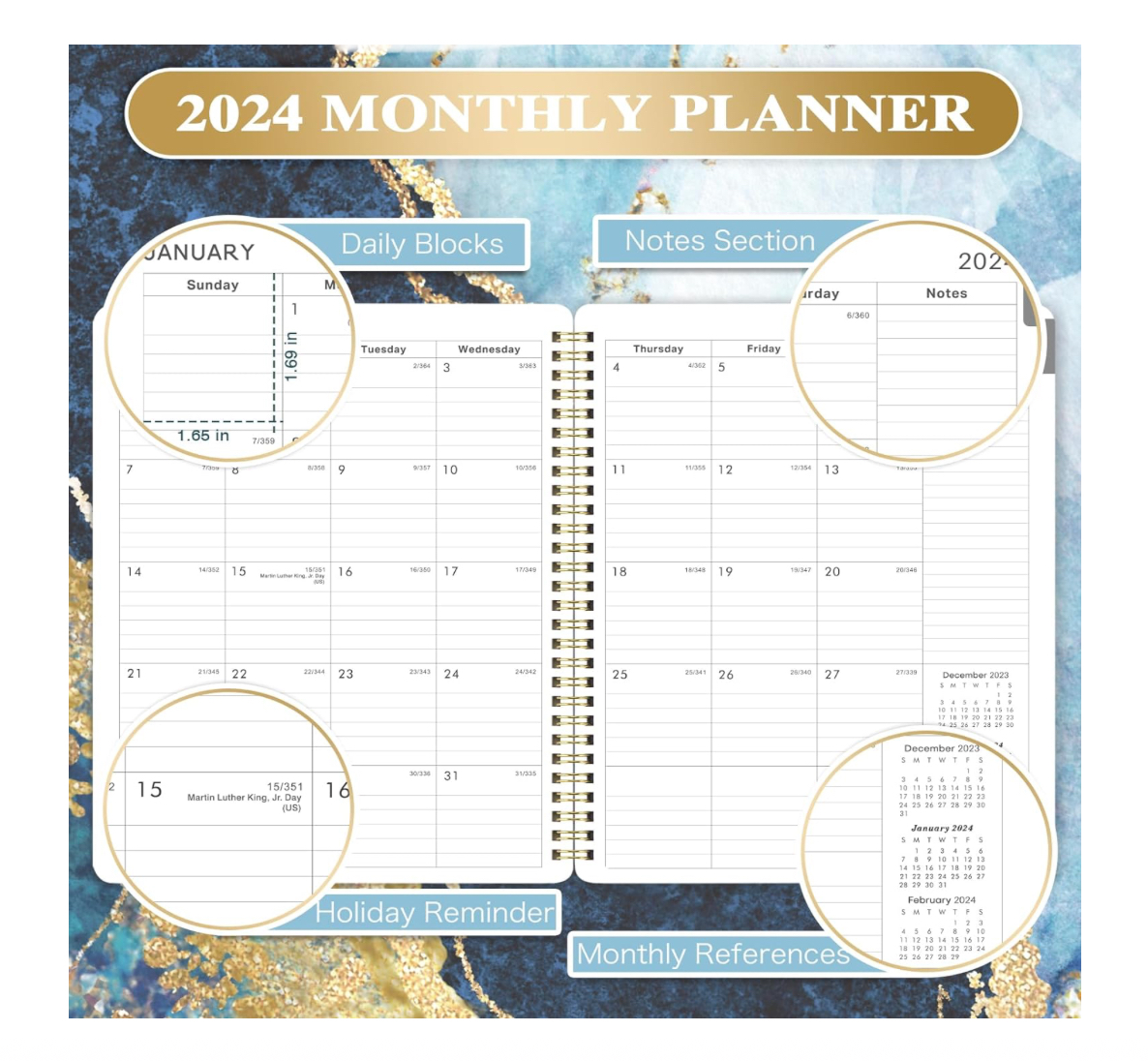 Foto 3 pulgar | Agenda Azul Marble 2024