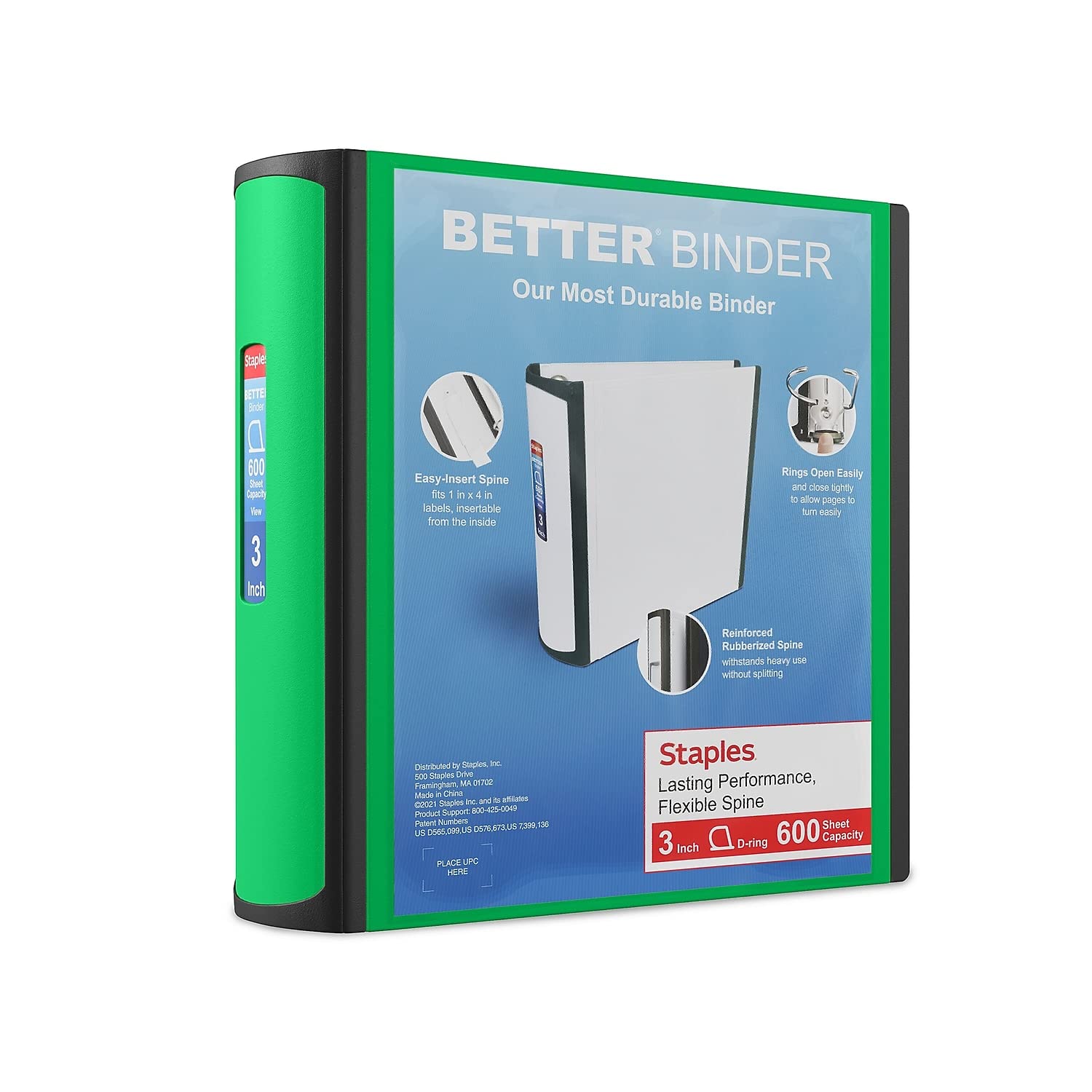 Binder Staples Better, Vista De 3 Anillos, 3 Pulgadas En D, Verde (19936) - Venta Internacional.