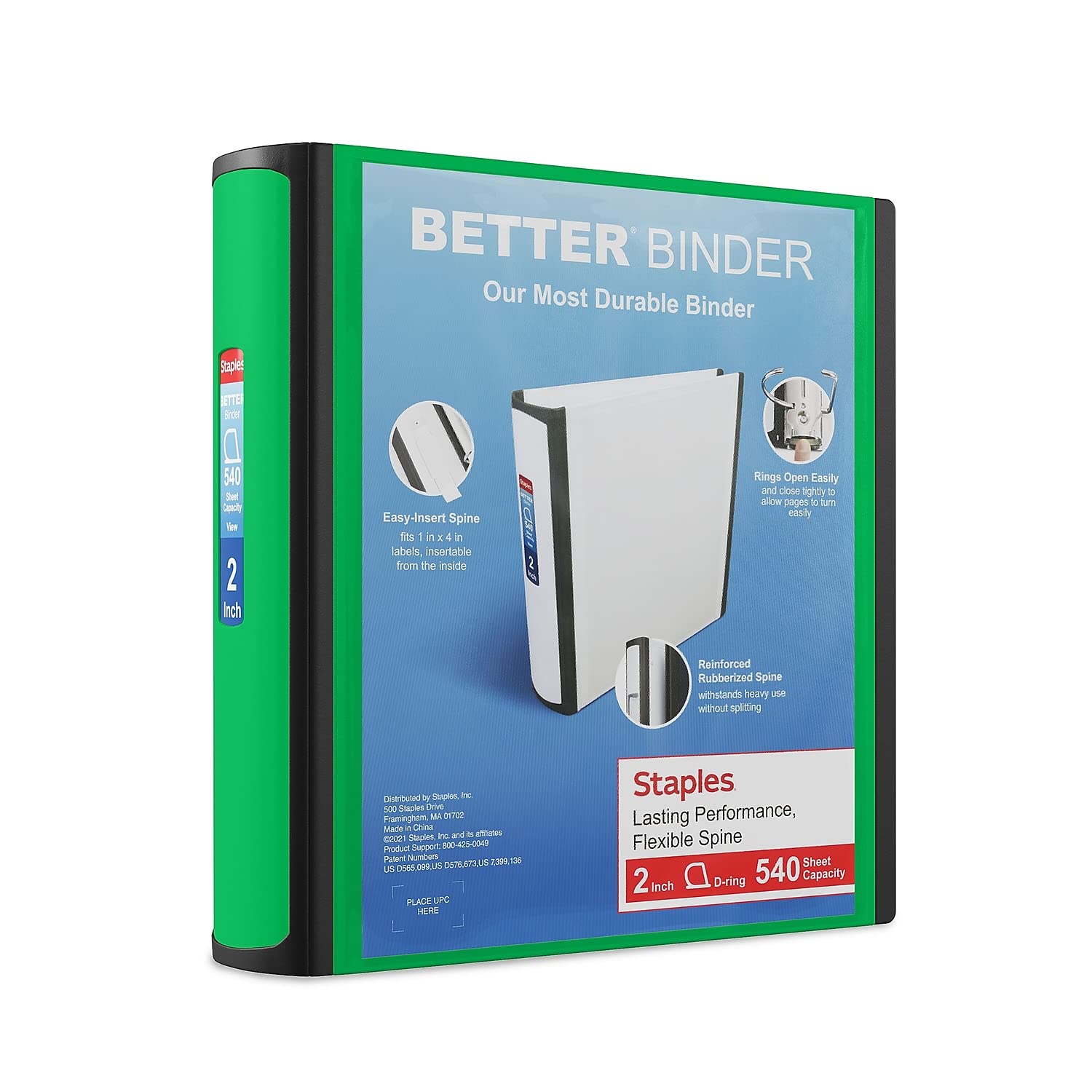 Anillas En D De 2 Pulgadas De Binder Staples Better, Color Verde - Venta Internacional.