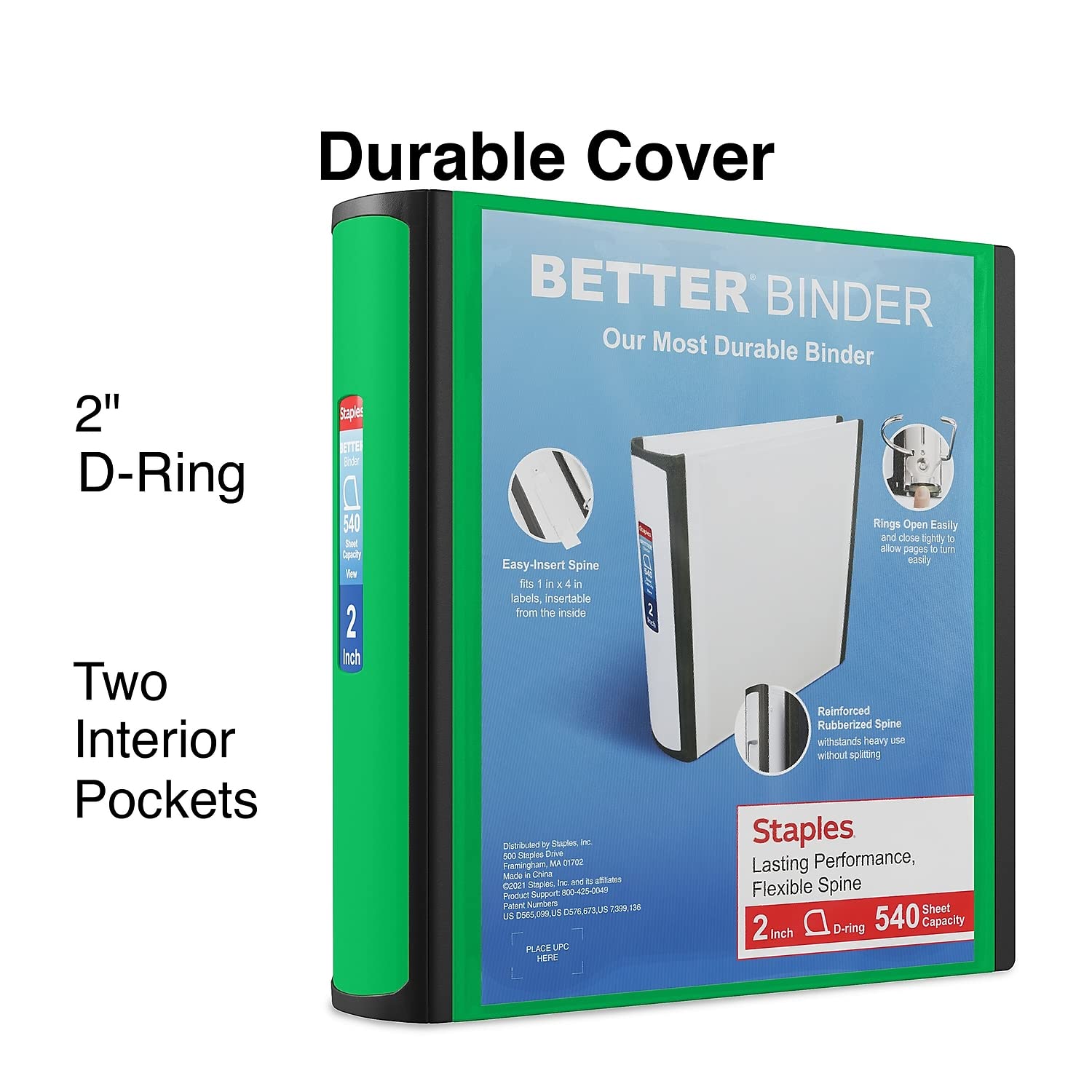 Foto 2 | Anillas En D De 2 Pulgadas De Binder Staples Better, Color Verde - Venta Internacional.
