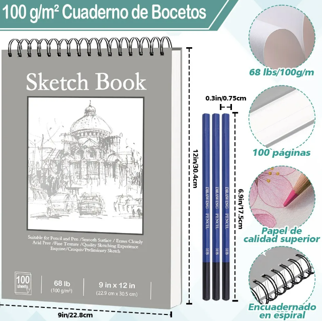 Foto 3 pulgar | Xtellar Cuaderno De Arte Premium A4+ Con 200 Páginas – Sketchbook Óptimo Para Boceto Y Dibujo