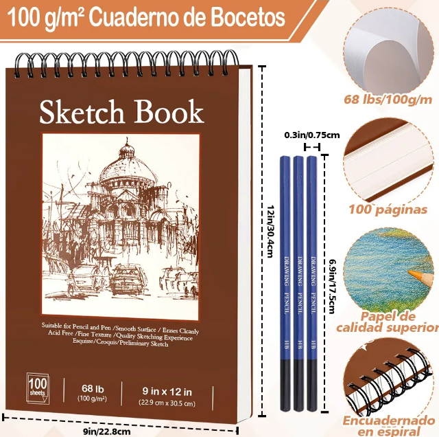 Foto 3 pulgar | Xtellar Cuaderno De Arte Premium Con 200 Páginas – Sketchbook Óptimo Para Boceto Y Dibujo