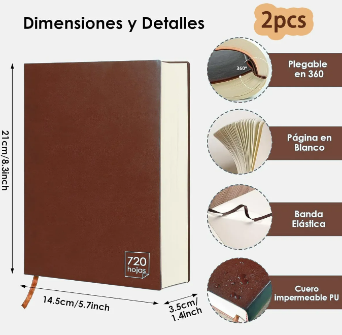 Foto 2 | Xtellar Set De 2 Cuadernos Exclusivos Para Dibujo Y Notas  720 Páginas  Cuero Pu Impermeable
