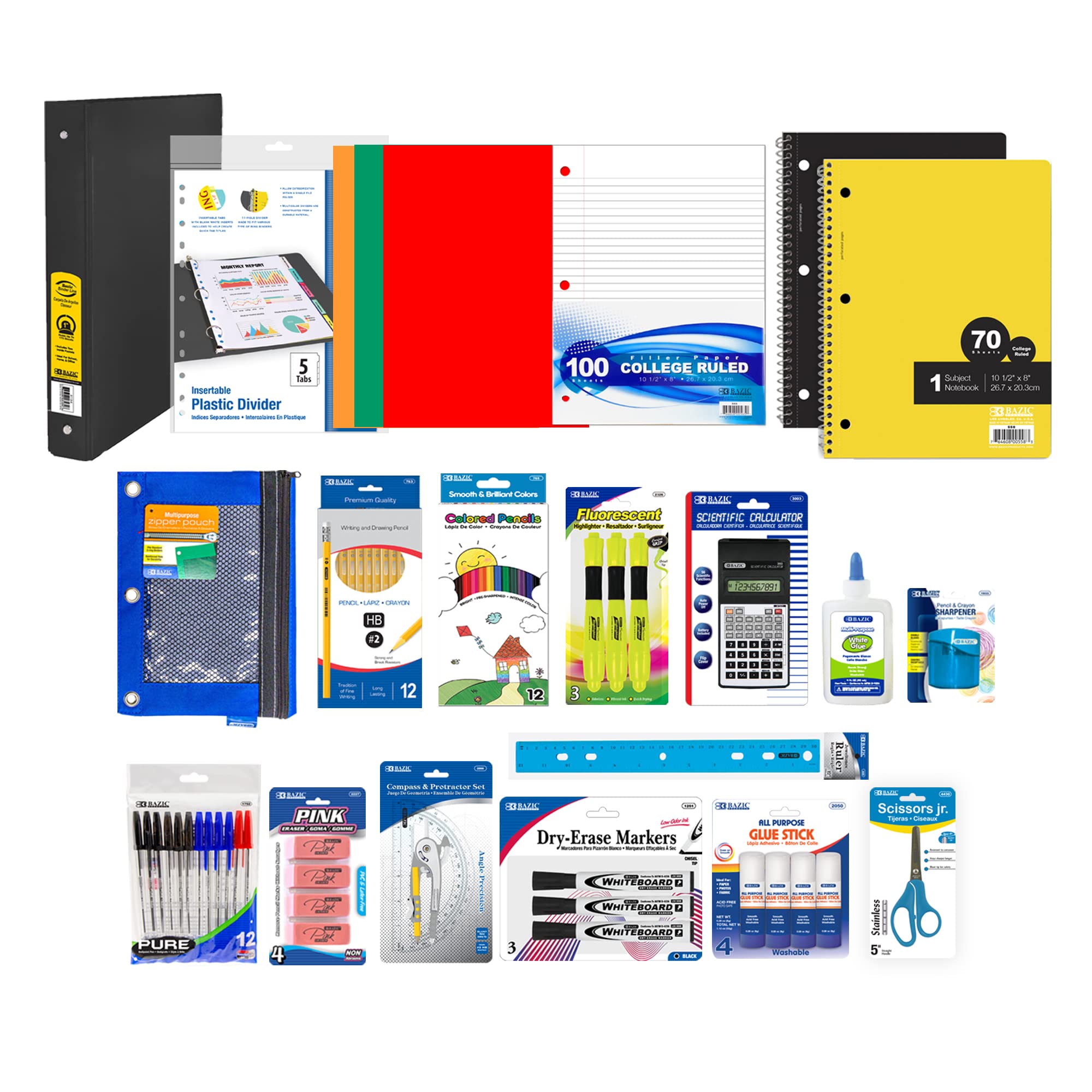 Caja De Suministros Escolares Bazic Middle High School, 65 Unidades - Venta Internacional.