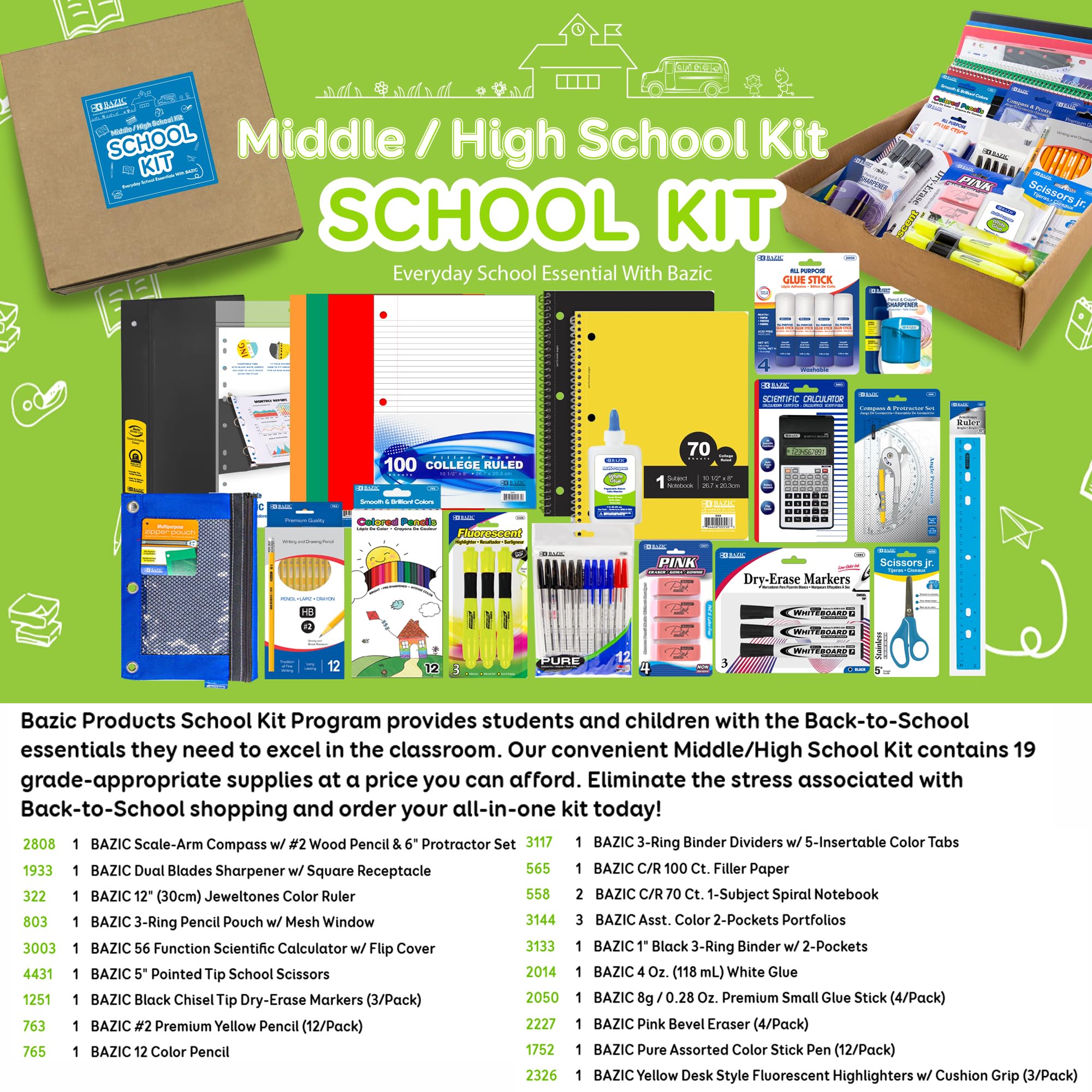 Foto 2 | Caja De Suministros Escolares Bazic Middle High School, 65 Unidades - Venta Internacional.