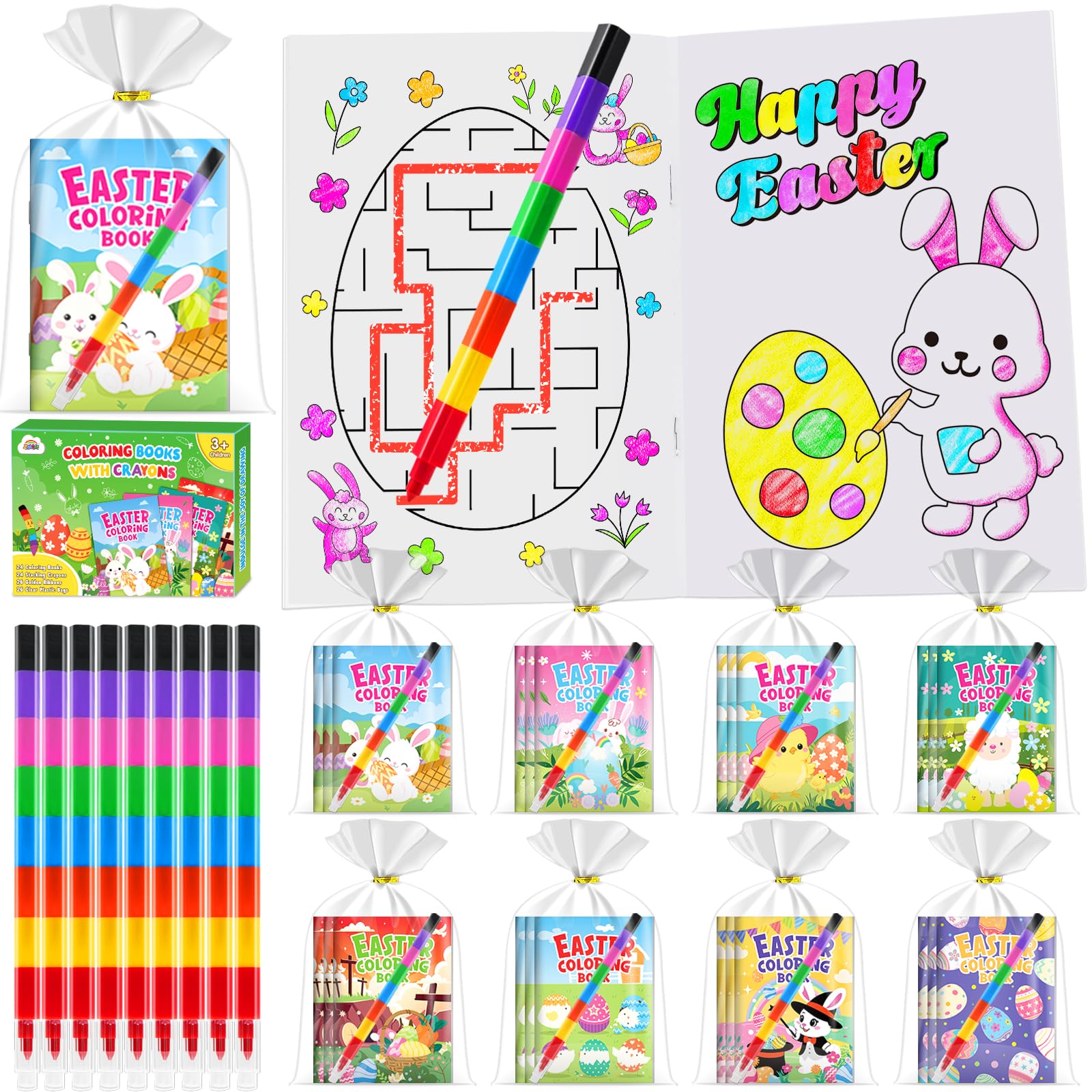 Foto 1 | Libros Para Colorear Zmlm 24 Para Niños Con 24 Crayones Apilables De Pascua - Venta Internacional.