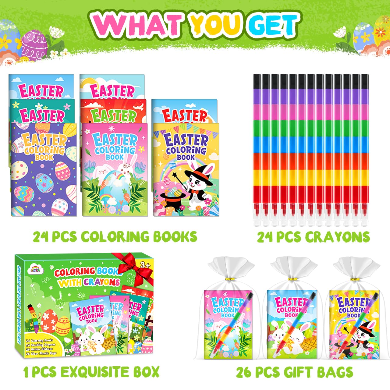 Foto 3 pulgar | Libros Para Colorear Zmlm 24 Para Niños Con 24 Crayones Apilables De Pascua - Venta Internacional.
