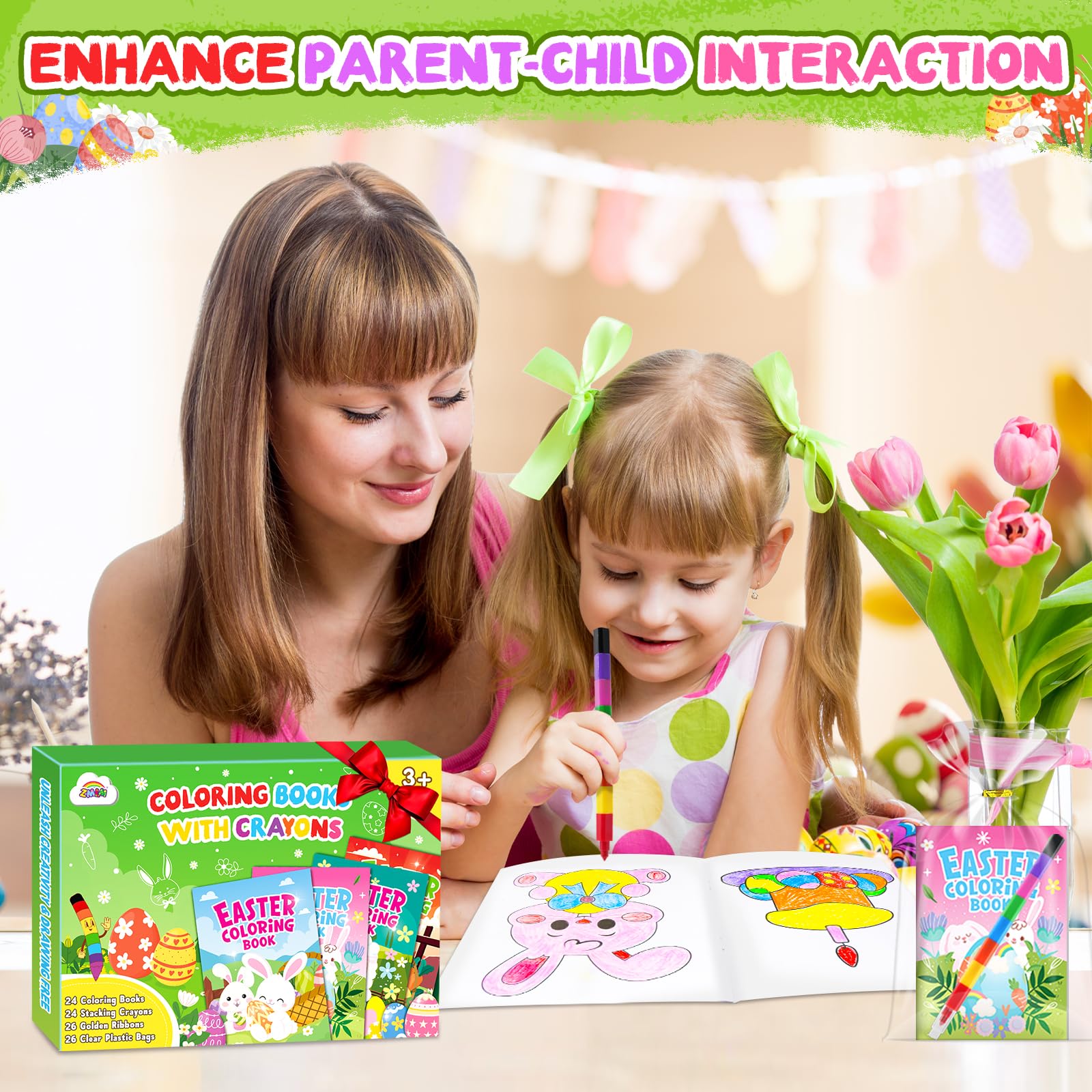 Foto 6 pulgar | Libros Para Colorear Zmlm 24 Para Niños Con 24 Crayones Apilables De Pascua - Venta Internacional.