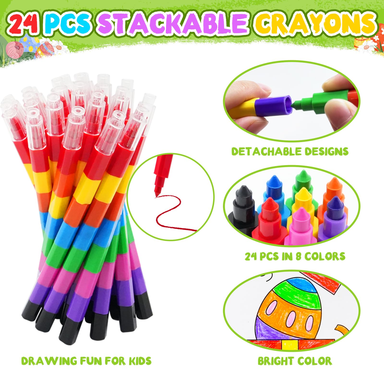Foto 7 pulgar | Libros Para Colorear Zmlm 24 Para Niños Con 24 Crayones Apilables De Pascua - Venta Internacional.