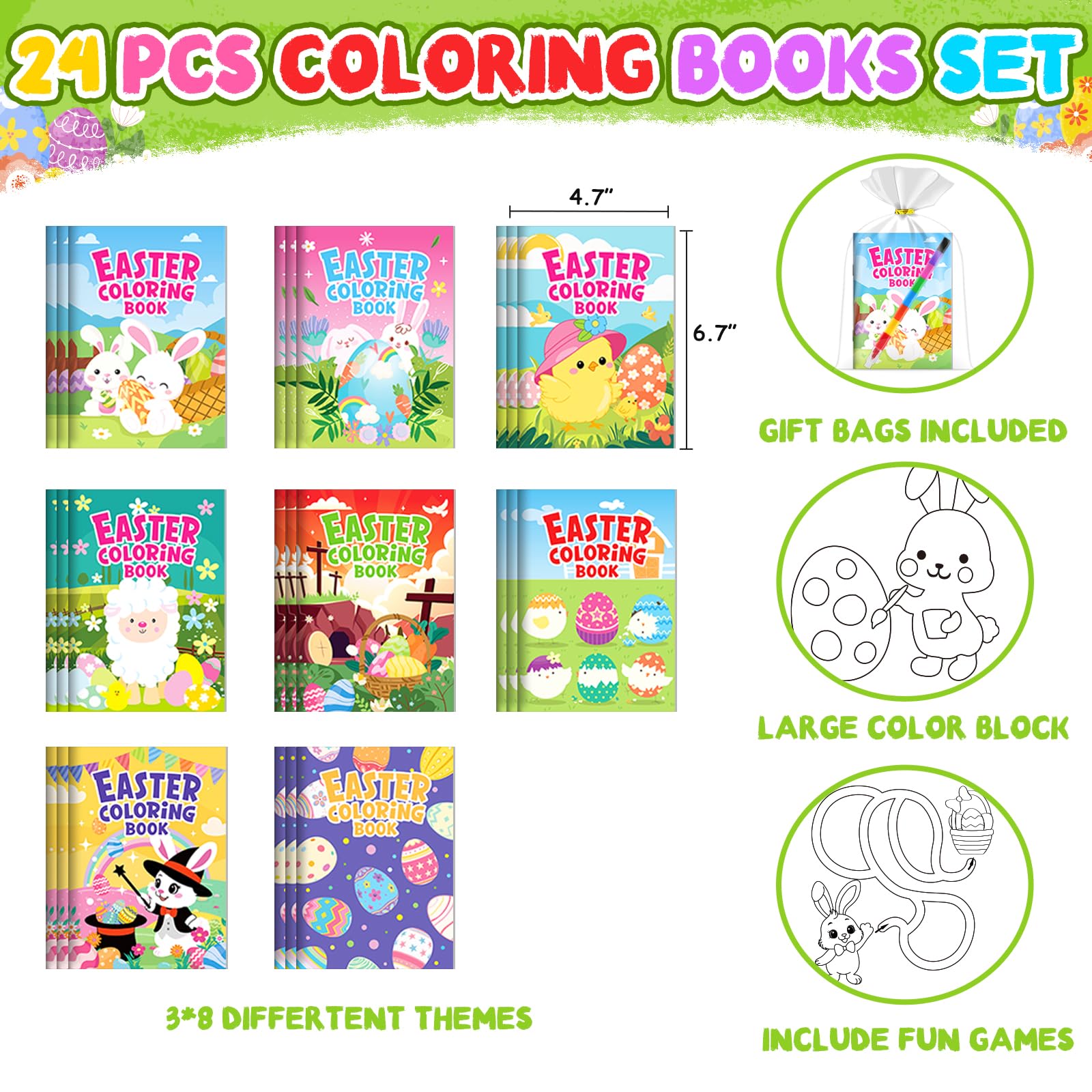 Foto 8 pulgar | Libros Para Colorear Zmlm 24 Para Niños Con 24 Crayones Apilables De Pascua - Venta Internacional.
