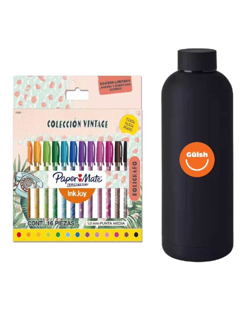 16 Boligrafo Vintage Colores Punta Media 1.0mm + Gratis Termo Güish De Regalo